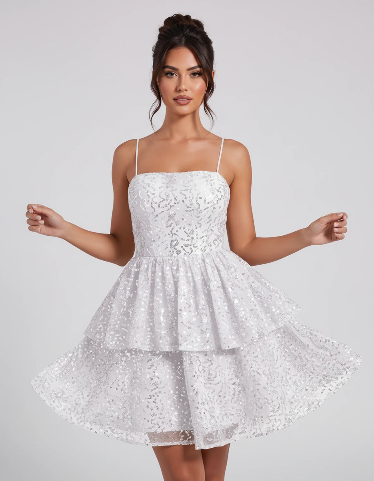 Florabel Mini Dress — White | SKU: SD-93674-white-2,SD-93674-white-4,SD-93674-white-6,SD-93674-white-8,SD-93674-white-10,SD-93674-white-12,SD-93674-white-14,SD-93674-white-16,SD-93674-white-16W,SD-93674-white-18W,SD-93674-white-20W,SD-93674-white-22W