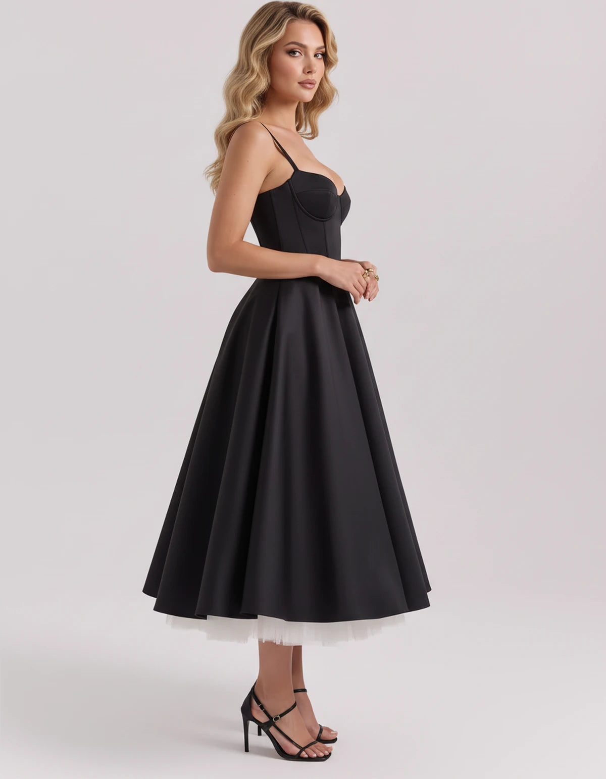 Floriane Midi Dresses — Black | SKU: SD-68808-black-XS,SD-68808-black-S,SD-68808-black-M,SD-68808-black-L,SD-68808-black-XL,SD-68808-black-2XL