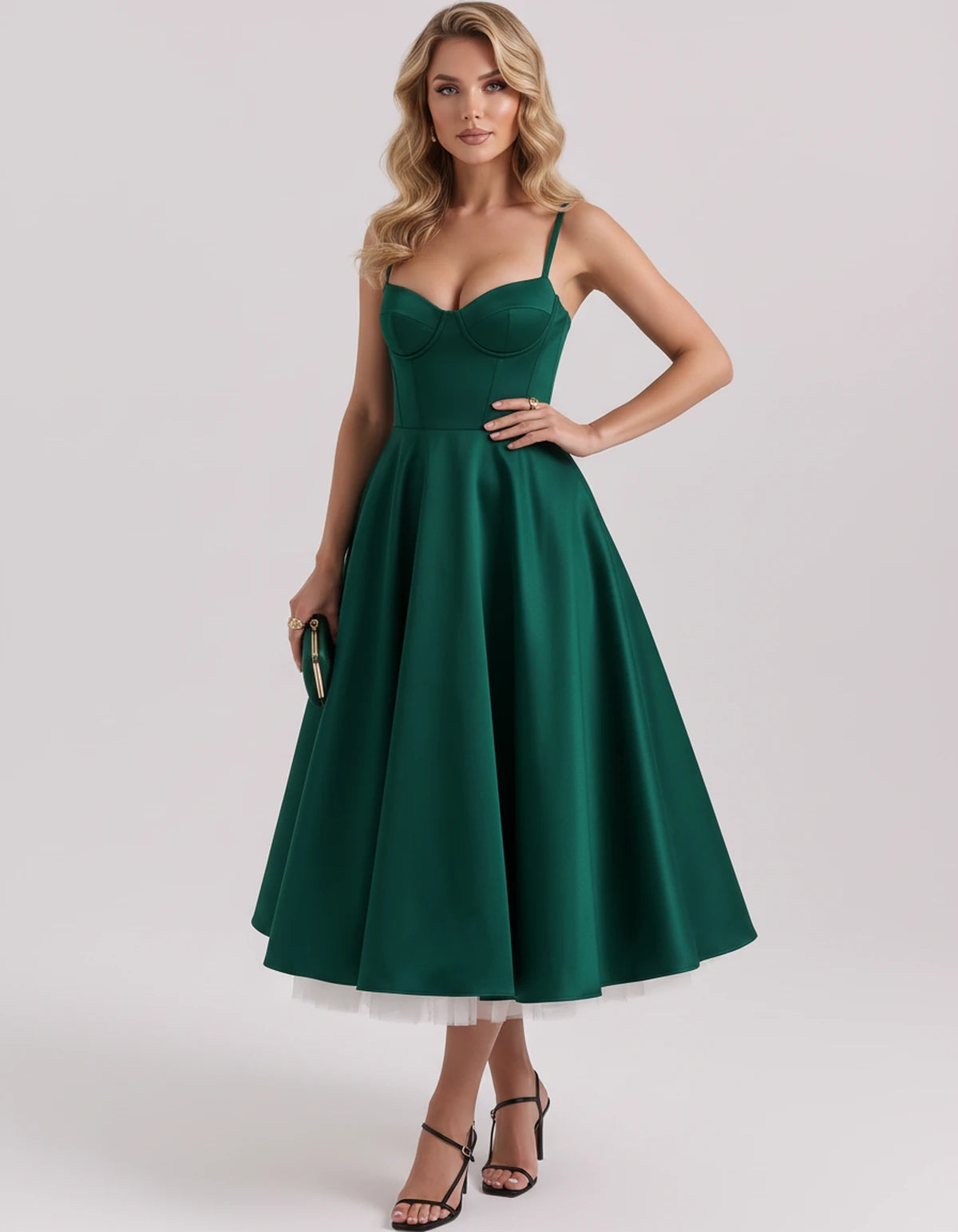 Floriane Midi Dresses — Green | SKU: SD-68808-green-XS,SD-68808-green-S,SD-68808-green-M,SD-68808-green-L,SD-68808-green-XL,SD-68808-green-2XL