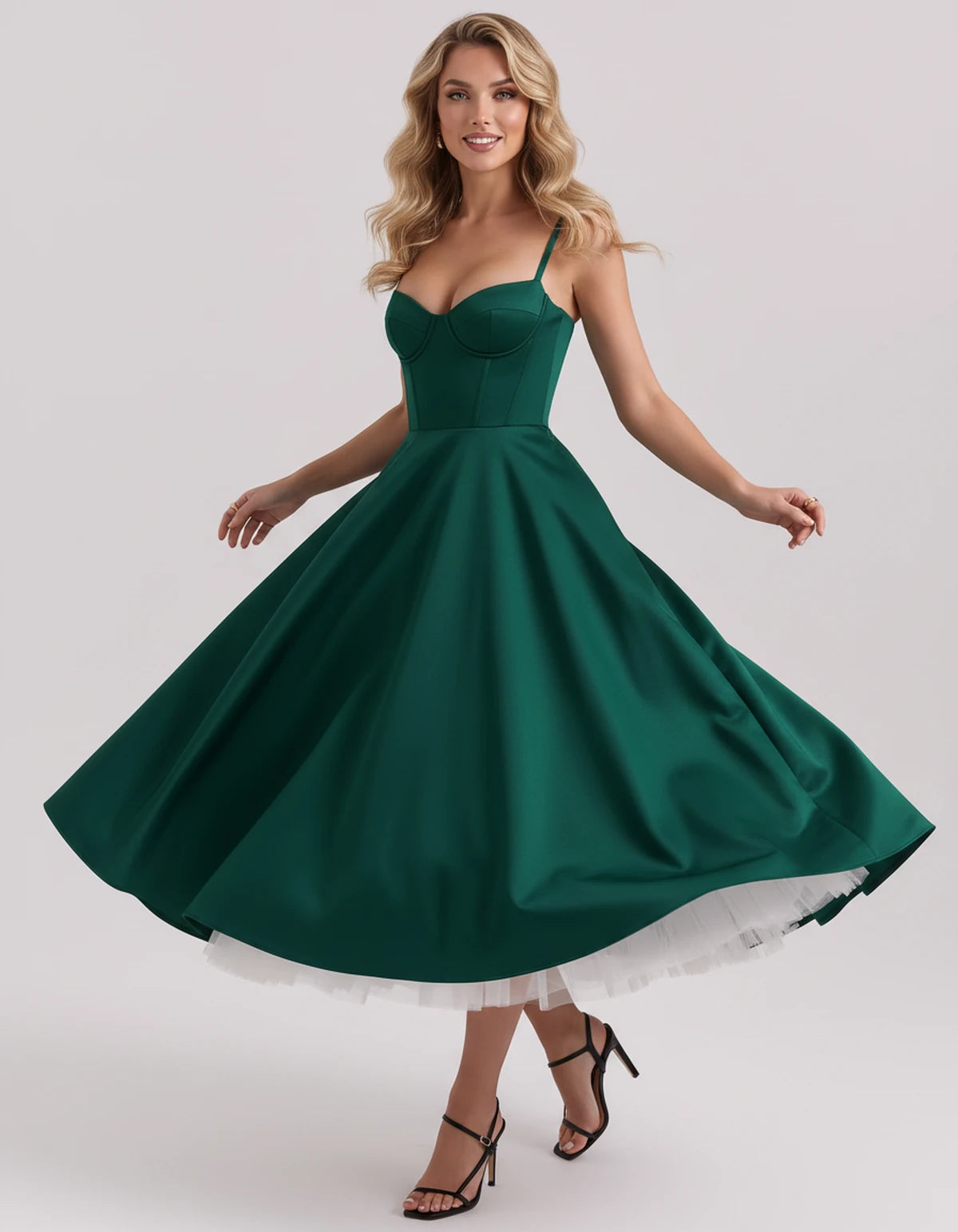 Floriane Midi Dresses — Green | SKU: SD-68808-green-XS,SD-68808-green-S,SD-68808-green-M,SD-68808-green-L,SD-68808-green-XL,SD-68808-green-2XL