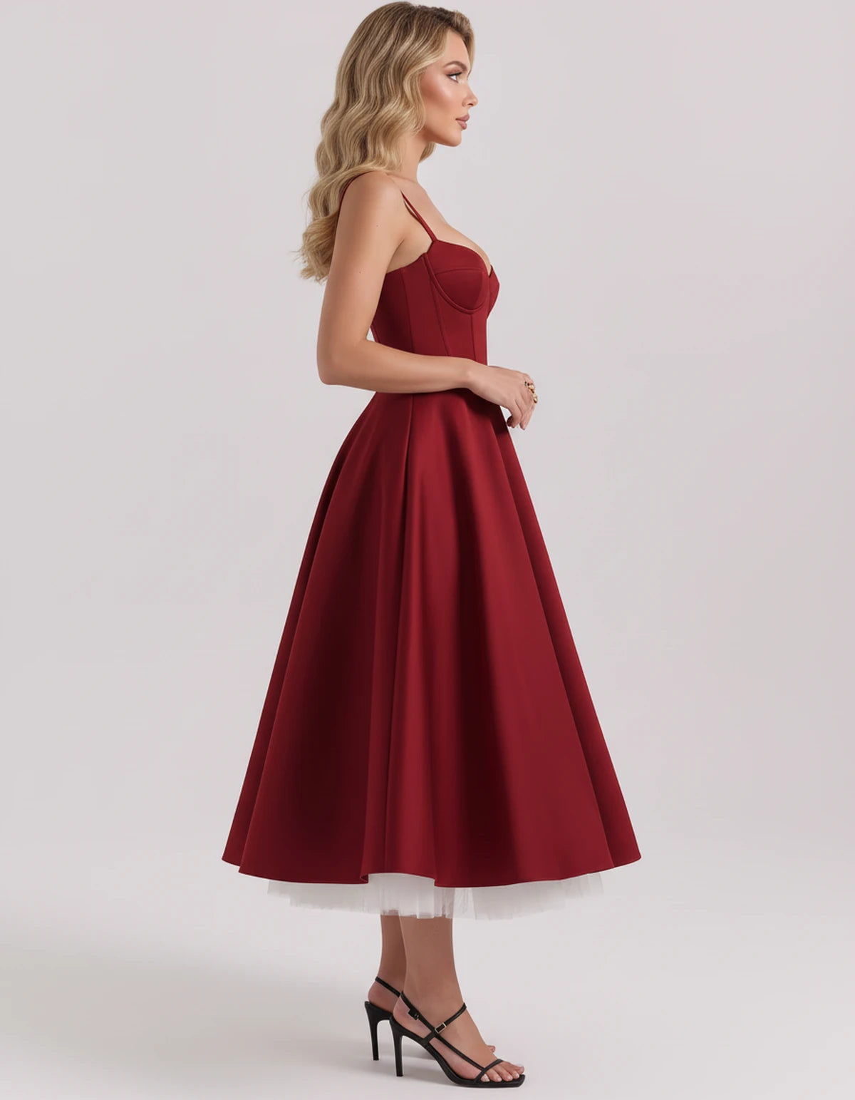 Floriane Midi Dresses — Red | SKU: SD-68808-red-XS,SD-68808-red-S,SD-68808-red-M,SD-68808-red-L,SD-68808-red-XL,SD-68808-red-2XL