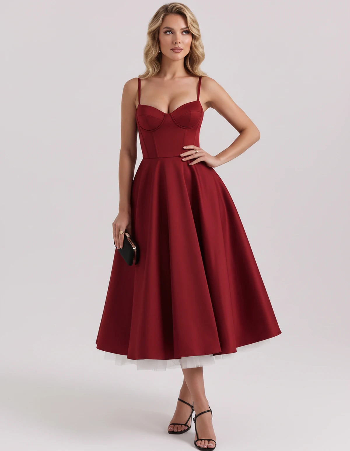 Floriane Midi Dresses — Red | SKU: SD-68808-red-XS,SD-68808-red-S,SD-68808-red-M,SD-68808-red-L,SD-68808-red-XL,SD-68808-red-2XL