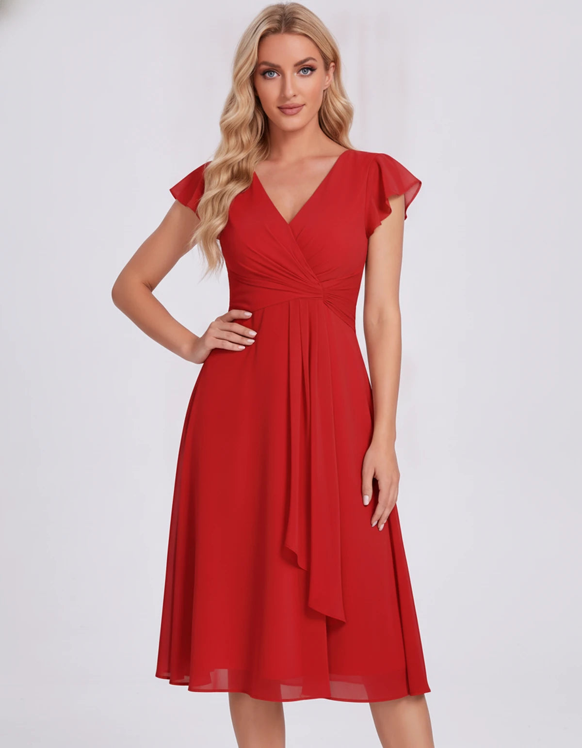 Fontanelle Midi Dresses — Red | SKU: SD-32287-red-2,SD-32287-red-4,SD-32287-red-6,SD-32287-red-8,SD-32287-red-10,SD-32287-red-12,SD-32287-red-14,SD-32287-red-16,SD-32287-red-16W,SD-32287-red-18W,SD-32287-red-20W,SD-32287-red-22W