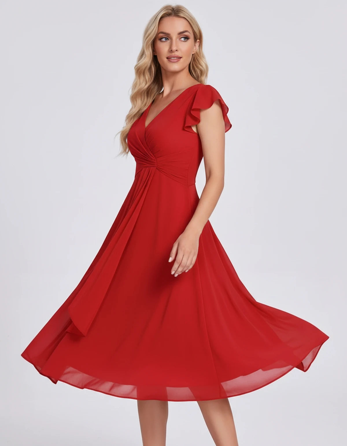 Fontanelle Midi Dresses — Red | SKU: SD-32287-red-2,SD-32287-red-4,SD-32287-red-6,SD-32287-red-8,SD-32287-red-10,SD-32287-red-12,SD-32287-red-14,SD-32287-red-16,SD-32287-red-16W,SD-32287-red-18W,SD-32287-red-20W,SD-32287-red-22W