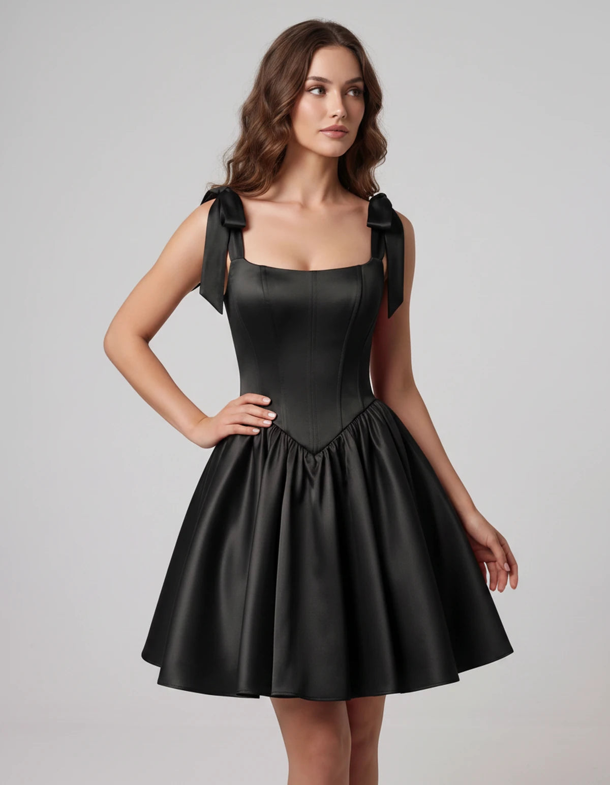 Gardenia Mini Dress — Black | SKU: SD-99958-black-2,SD-99958-black-4,SD-99958-black-6,SD-99958-black-8,SD-99958-black-10,SD-99958-black-12,SD-99958-black-14,SD-99958-black-16,SD-99958-black-16W,SD-99958-black-18W,SD-99958-black-20W,SD-99958-black-22W