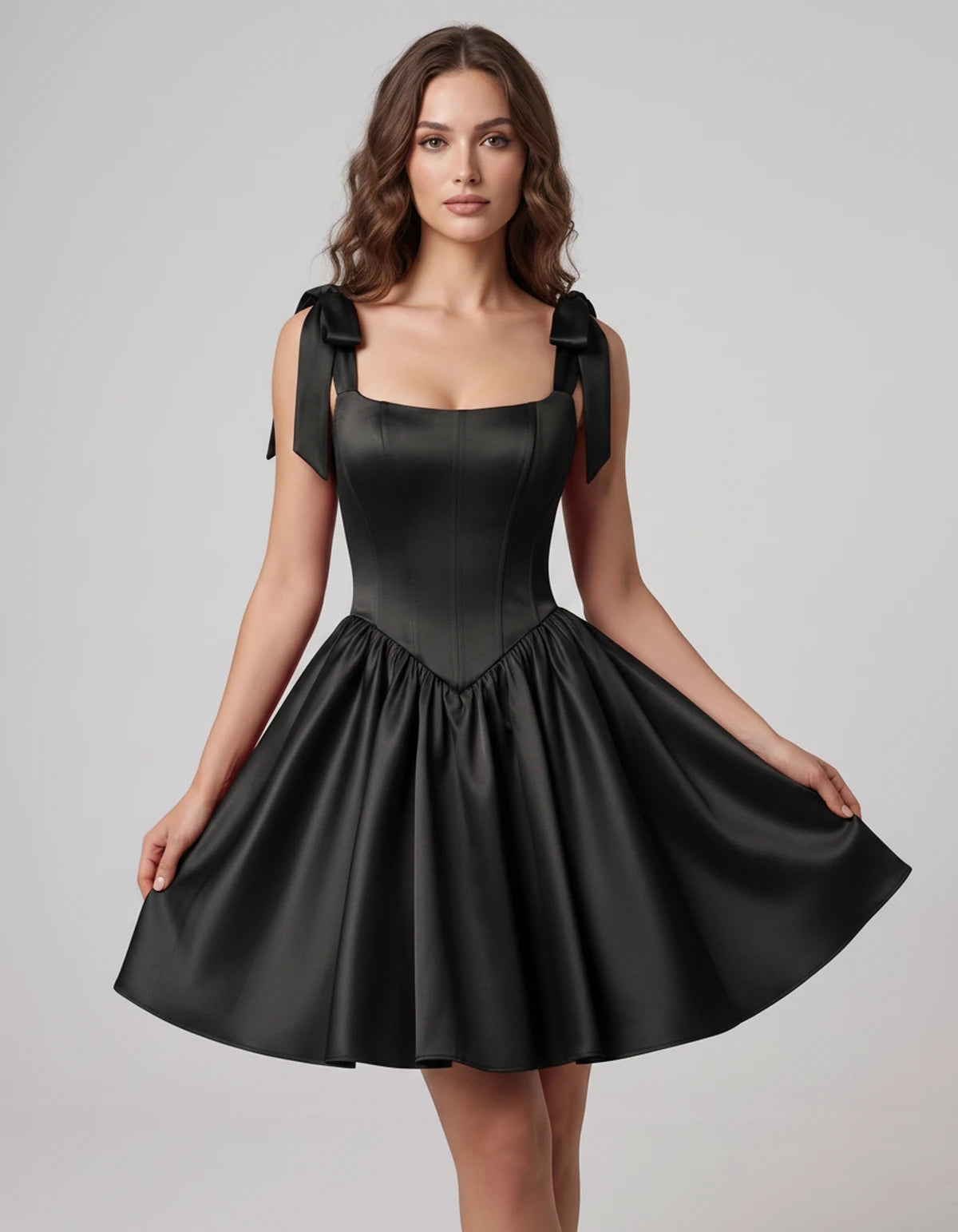 Gardenia Mini Dress — Black | SKU: SD-99958-black-2,SD-99958-black-4,SD-99958-black-6,SD-99958-black-8,SD-99958-black-10,SD-99958-black-12,SD-99958-black-14,SD-99958-black-16,SD-99958-black-16W,SD-99958-black-18W,SD-99958-black-20W,SD-99958-black-22W
