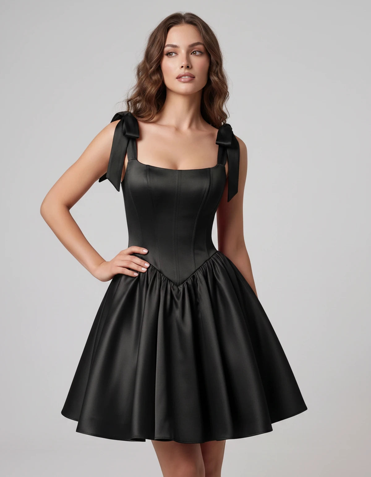 Gardenia Mini Dress — Black | SKU: SD-99958-black-2,SD-99958-black-4,SD-99958-black-6,SD-99958-black-8,SD-99958-black-10,SD-99958-black-12,SD-99958-black-14,SD-99958-black-16,SD-99958-black-16W,SD-99958-black-18W,SD-99958-black-20W,SD-99958-black-22W