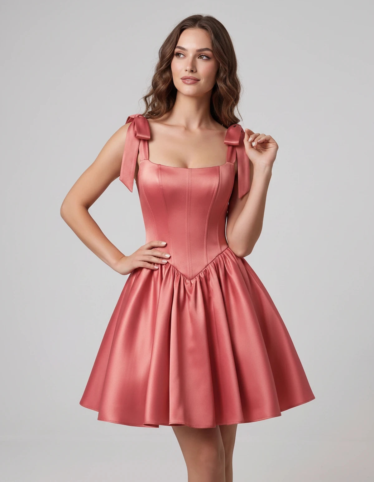 Gardenia Mini Dress — Coral | SKU: SD-99958-coral-2,SD-99958-coral-4,SD-99958-coral-6,SD-99958-coral-8,SD-99958-coral-10,SD-99958-coral-12,SD-99958-coral-14,SD-99958-coral-16,SD-99958-coral-16W,SD-99958-coral-18W,SD-99958-coral-20W,SD-99958-coral-22W