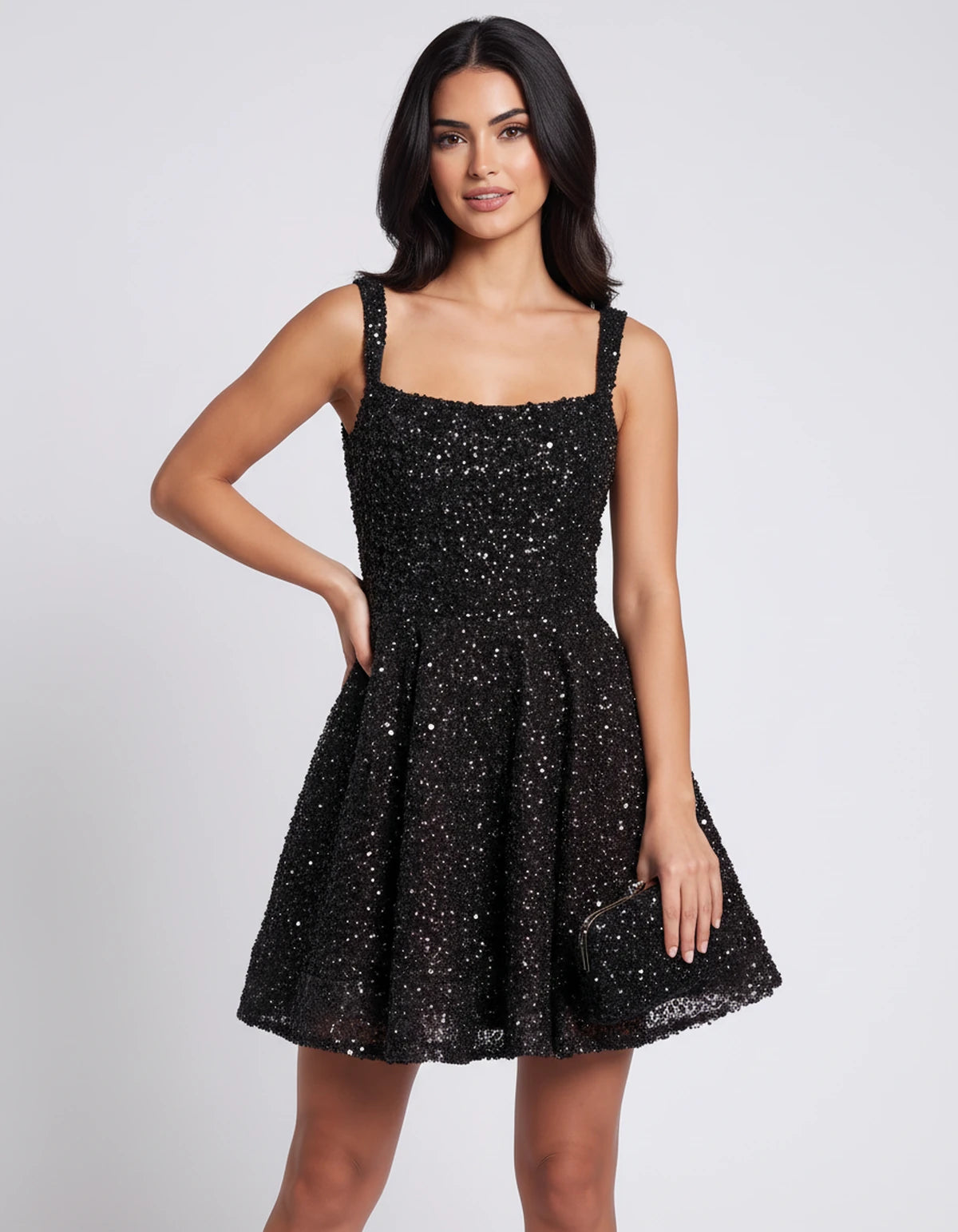 Grenoble Mini Dress — Black | SKU: SD-46117-black-2,SD-46117-black-4,SD-46117-black-6,SD-46117-black-8,SD-46117-black-10,SD-46117-black-12,SD-46117-black-14,SD-46117-black-16,SD-46117-black-16W,SD-46117-black-18W,SD-46117-black-20W,SD-46117-black-22W