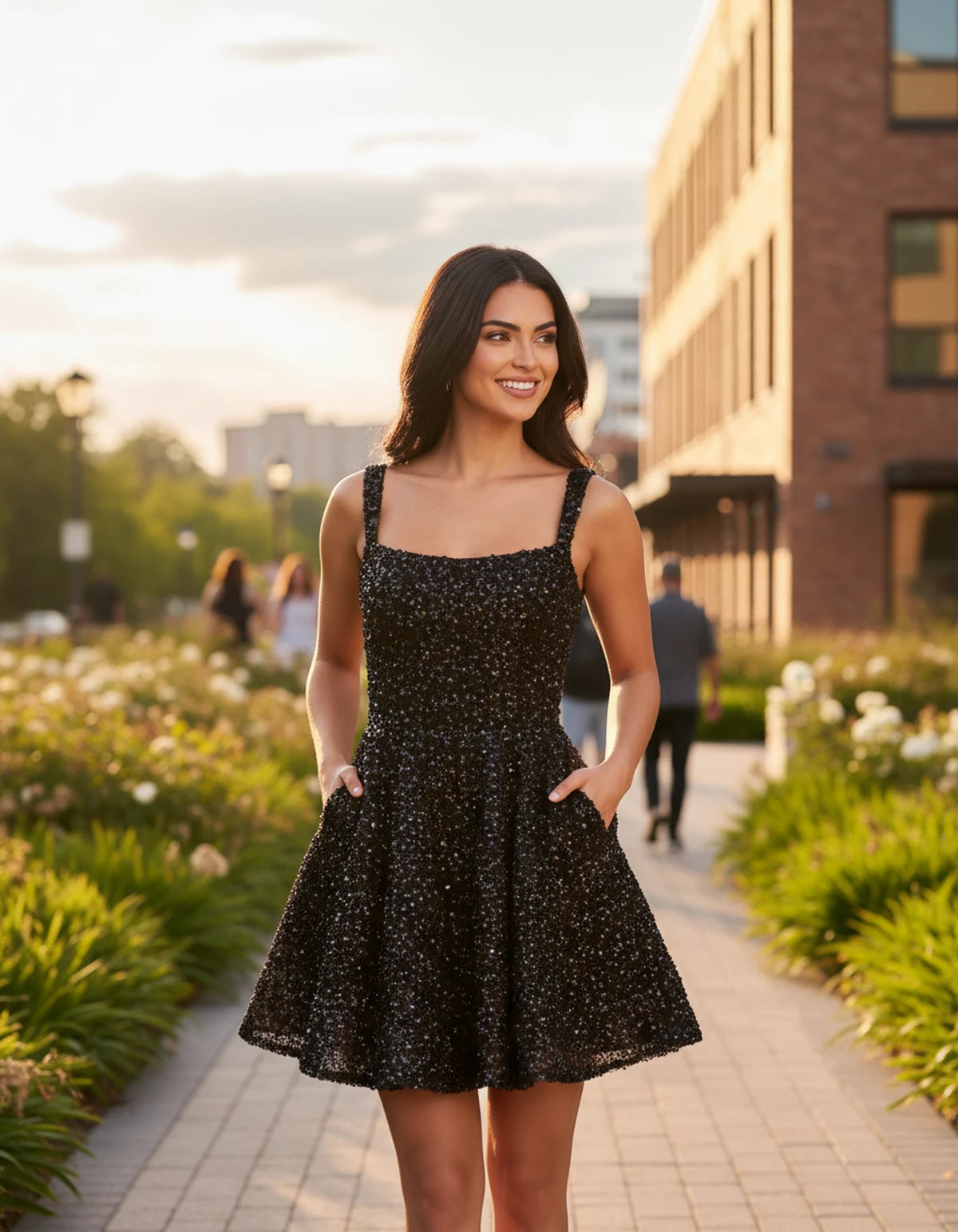 Grenoble Mini Dress — Black | SKU: SD-46117-black-2,SD-46117-black-4,SD-46117-black-6,SD-46117-black-8,SD-46117-black-10,SD-46117-black-12,SD-46117-black-14,SD-46117-black-16,SD-46117-black-16W,SD-46117-black-18W,SD-46117-black-20W,SD-46117-black-22W