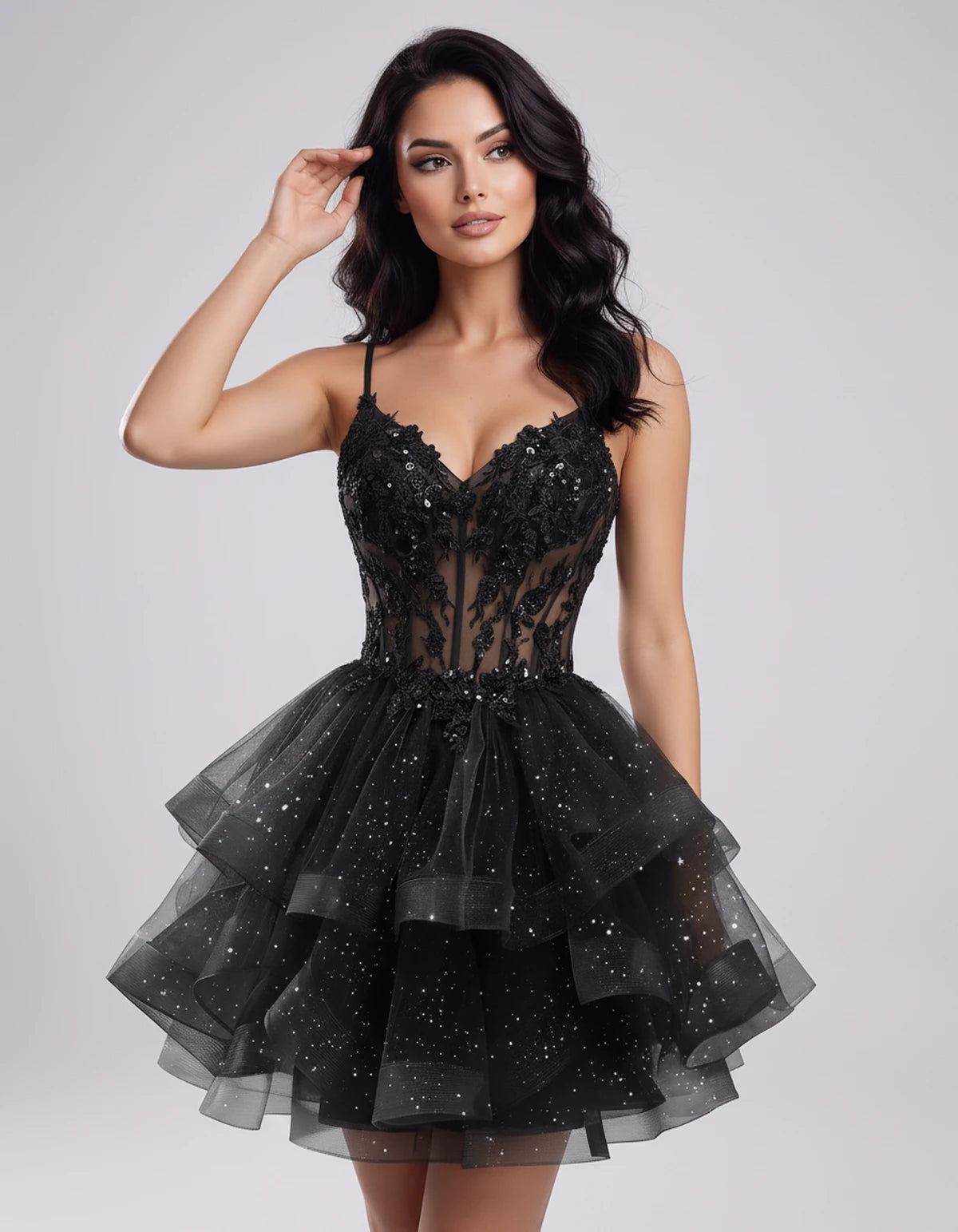 Hadriana Mini Dress — Black | SKU: SD-94752-black-2,SD-94752-black-4,SD-94752-black-6,SD-94752-black-8,SD-94752-black-10,SD-94752-black-12,SD-94752-black-14,SD-94752-black-16,SD-94752-black-16W,SD-94752-black-18W,SD-94752-black-20W,SD-94752-black-22W
