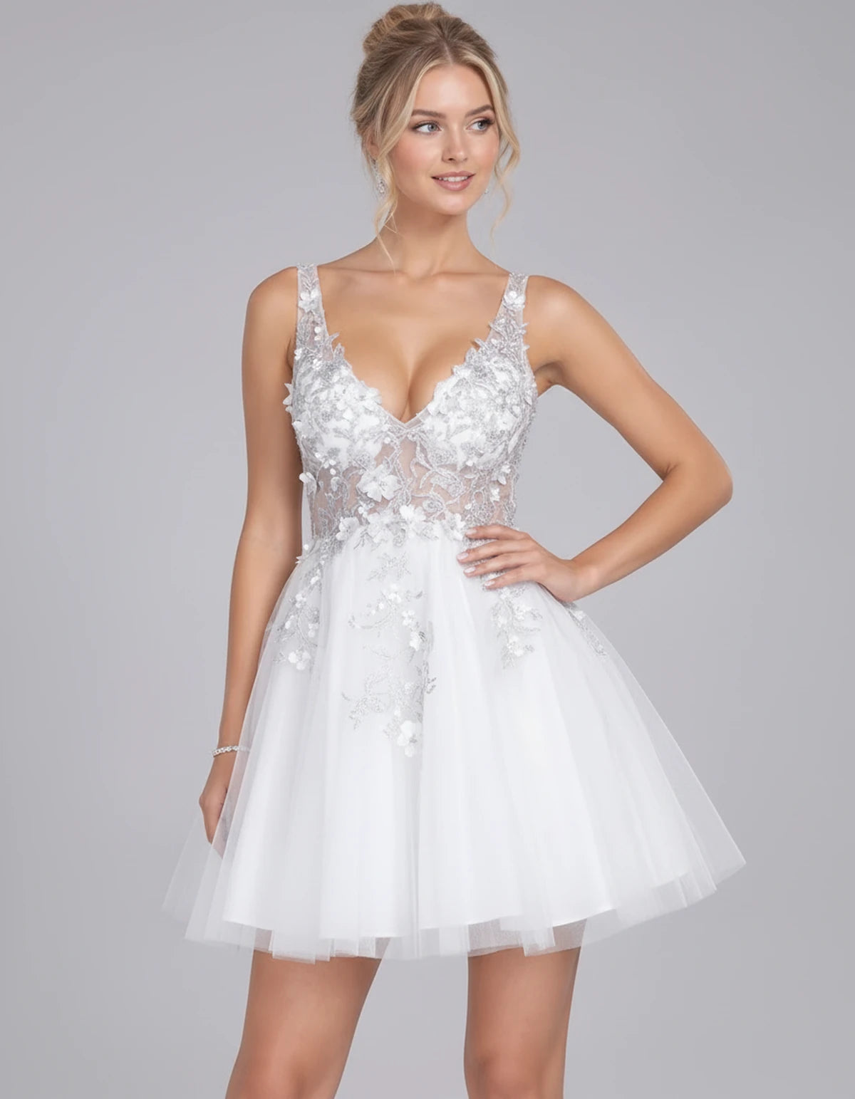 Helvia Mini Dress — White | SKU: SD-09795-white-2,SD-09795-white-4,SD-09795-white-6,SD-09795-white-8,SD-09795-white-10,SD-09795-white-12,SD-09795-white-14,SD-09795-white-14W,SD-09795-white-16,SD-09795-white-16W,SD-09795-white-18W,SD-09795-white-20W