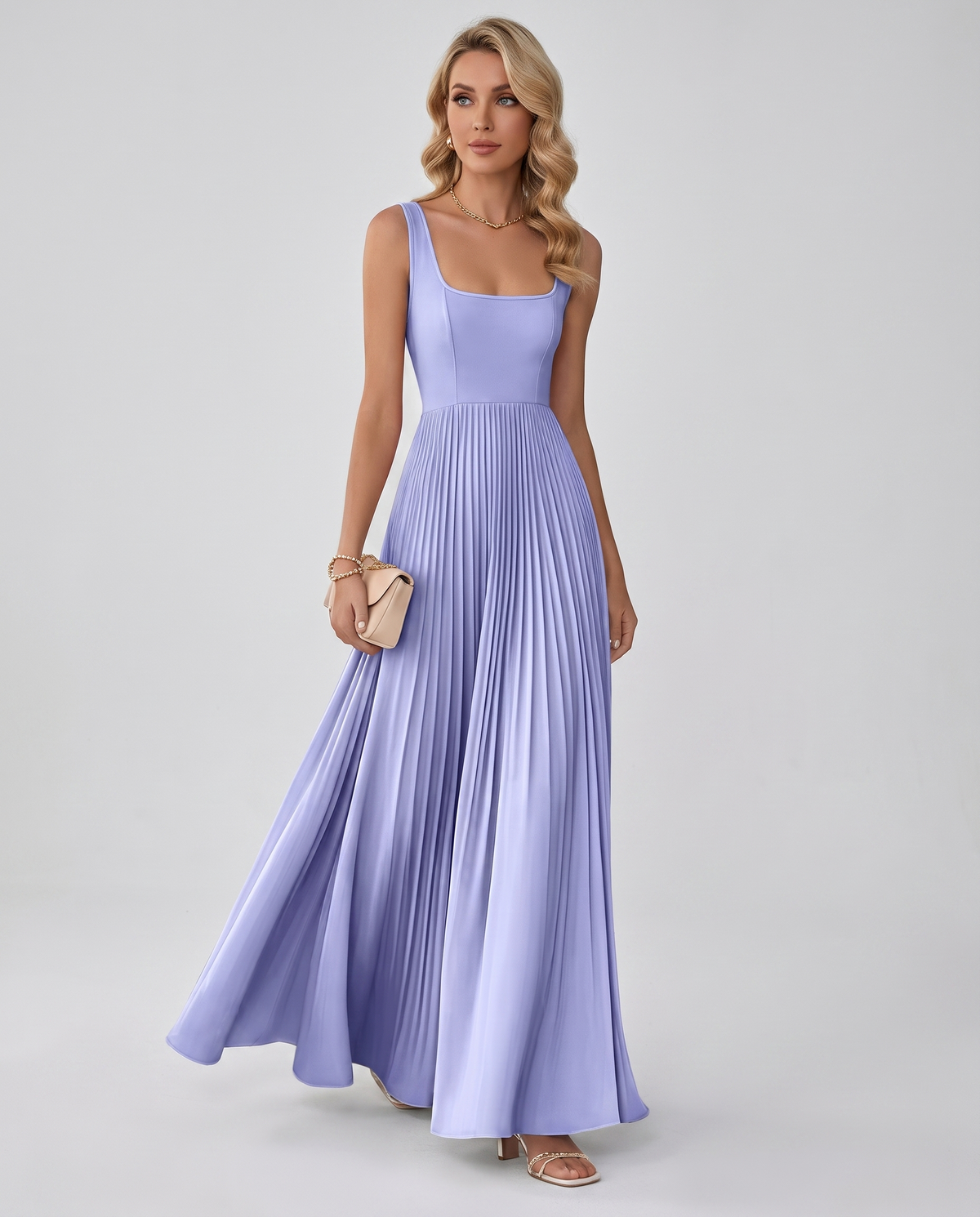 Satin Sleeveless Square Neck A-Line Maxi Dress for Party, Cocktail