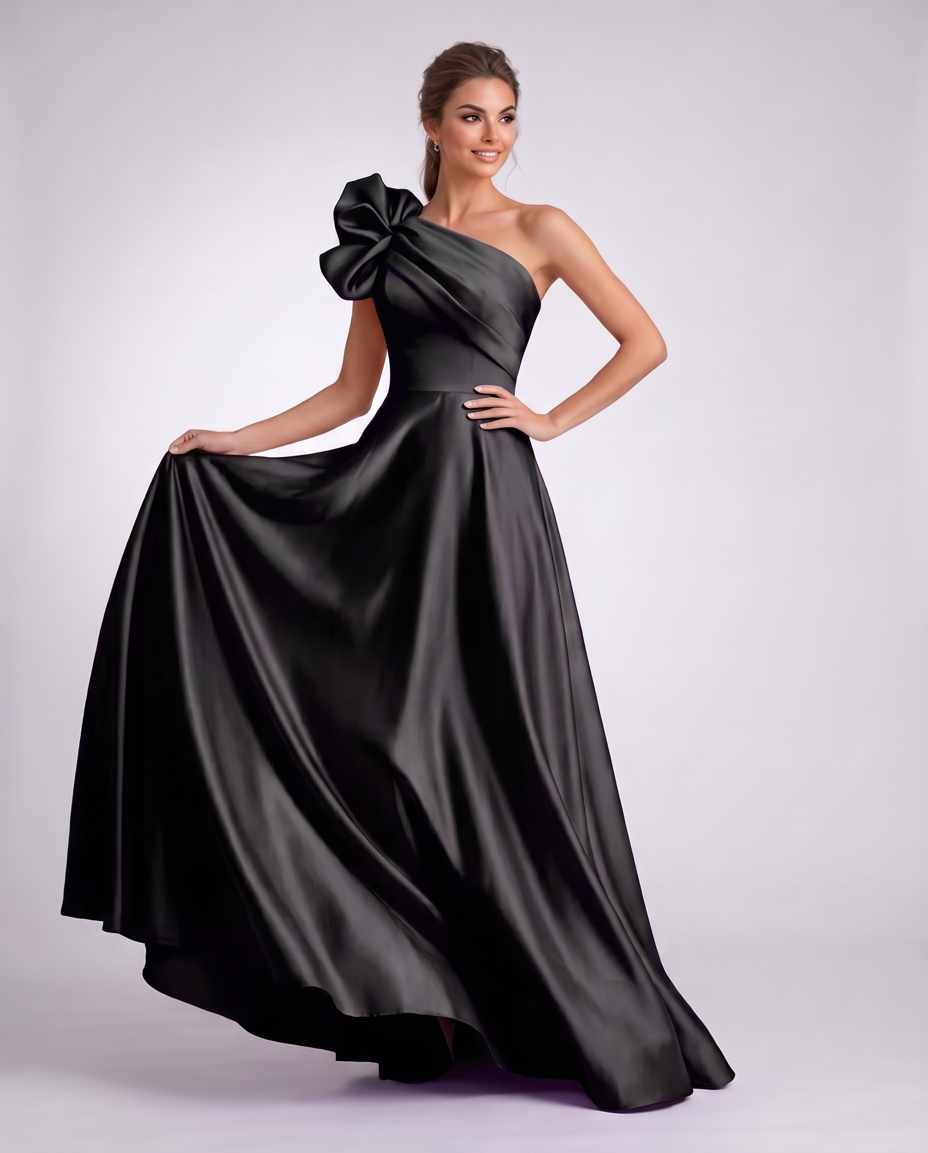 Satin One-Shoulder Sleeveless A-Line Maxi Dress for Party, Cocktail, Evening, Wedding Guest, Formal Events & Summer Occasions