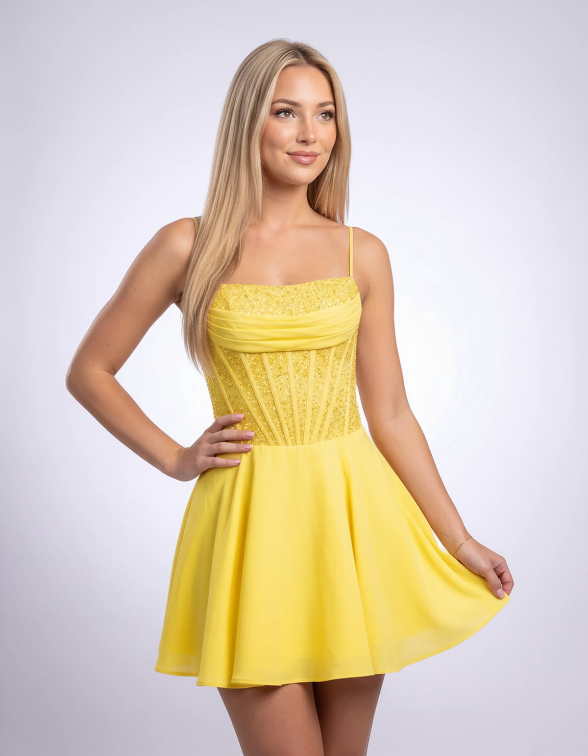 Hortensia Mini Dress — Yellow | SKU: SD-42905-yellow-2,SD-42905-yellow-4,SD-42905-yellow-6,SD-42905-yellow-8,SD-42905-yellow-10,SD-42905-yellow-12,SD-42905-yellow-14,SD-42905-yellow-16,SD-42905-yellow-16W,SD-42905-yellow-18W,SD-42905-yellow-20W,SD-42905-yellow-22W