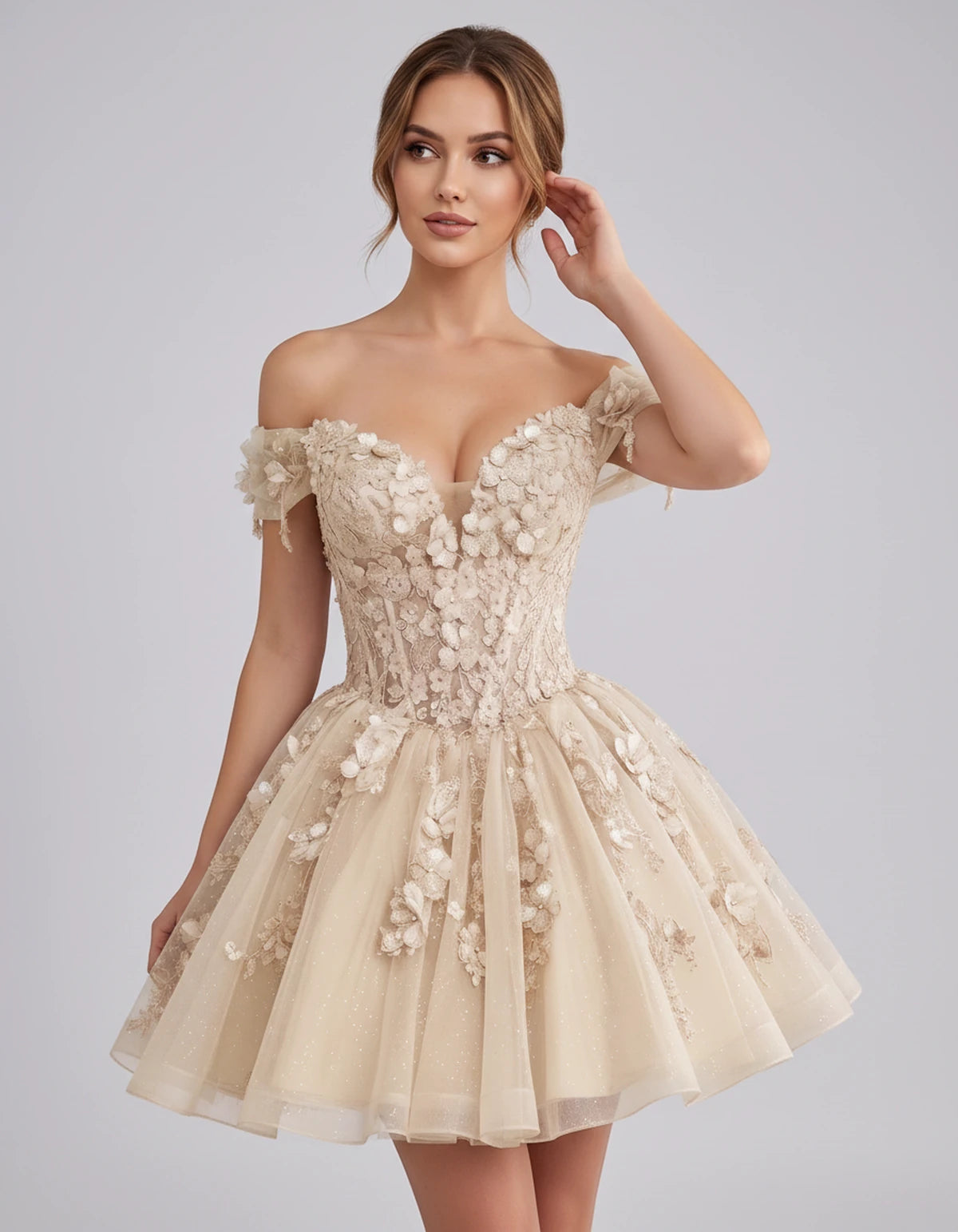 Isodora Mini Dress — Champagne | SKU: SD-57902-champagne-2,SD-57902-champagne-4,SD-57902-champagne-6,SD-57902-champagne-8,SD-57902-champagne-10,SD-57902-champagne-12,SD-57902-champagne-14,SD-57902-champagne-14W,SD-57902-champagne-16,SD-57902-champagne-16W,SD-57902-champagne-18W,SD-57902-champagne-20W