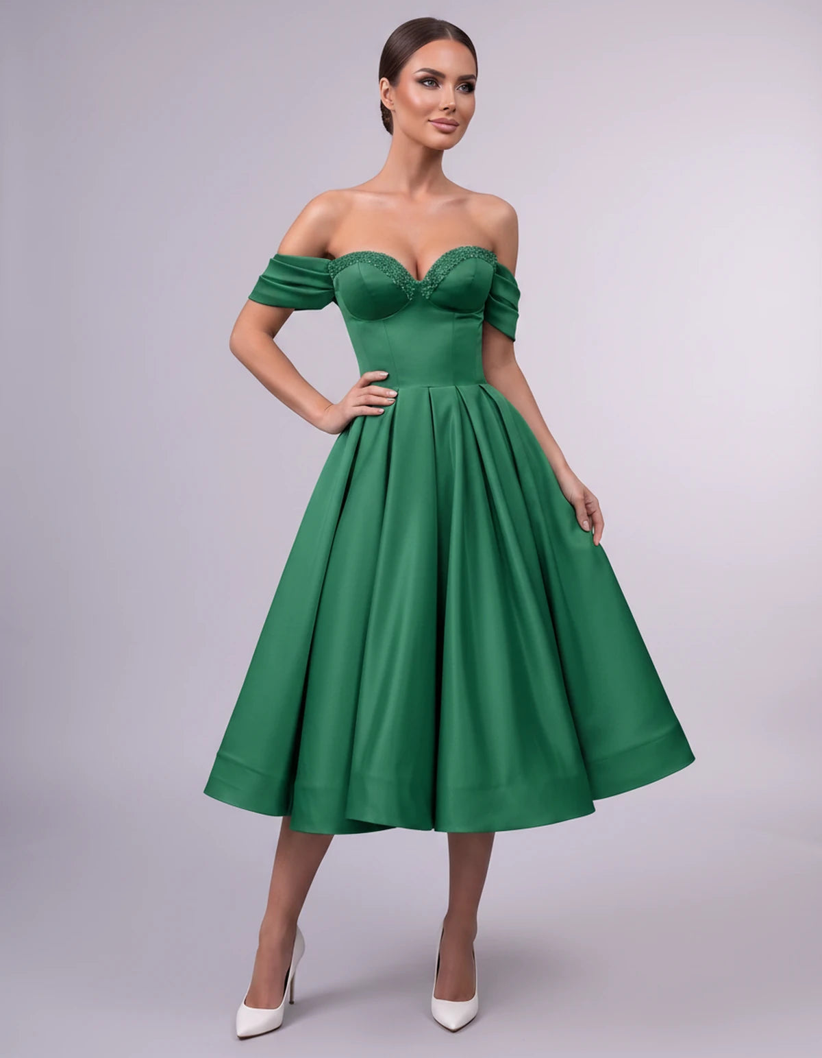 Jessamine Midi Dresses — Green | SKU: SD-30464-green-2,SD-30464-green-4,SD-30464-green-6,SD-30464-green-8,SD-30464-green-10,SD-30464-green-12,SD-30464-green-14,SD-30464-green-14W,SD-30464-green-16,SD-30464-green-16W,SD-30464-green-18W,SD-30464-green-20W