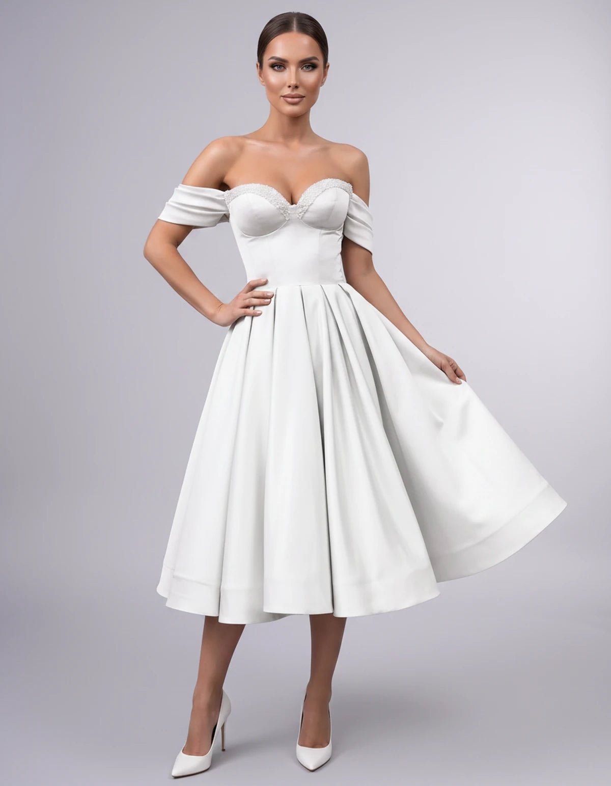 Jessamine Midi Dresses — Ivory | SKU: SD-30464-ivory-2,SD-30464-ivory-4,SD-30464-ivory-6,SD-30464-ivory-8,SD-30464-ivory-10,SD-30464-ivory-12,SD-30464-ivory-14,SD-30464-ivory-14W,SD-30464-ivory-16,SD-30464-ivory-16W,SD-30464-ivory-18W,SD-30464-ivory-20W