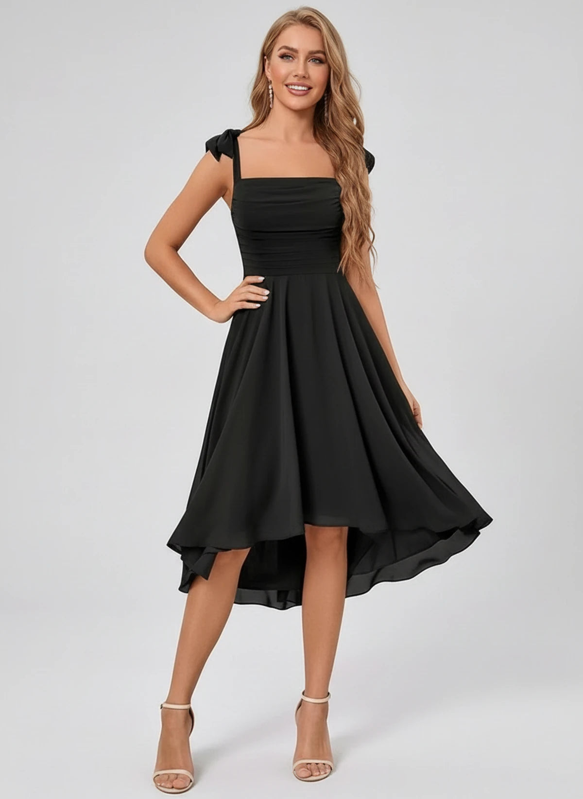 Kalliope Midi Dresses — Black | SKU: SD-15471-black-2,SD-15471-black-4,SD-15471-black-6,SD-15471-black-8,SD-15471-black-10,SD-15471-black-12,SD-15471-black-14,SD-15471-black-16,SD-15471-black-16W,SD-15471-black-18W,SD-15471-black-20W,SD-15471-black-22W