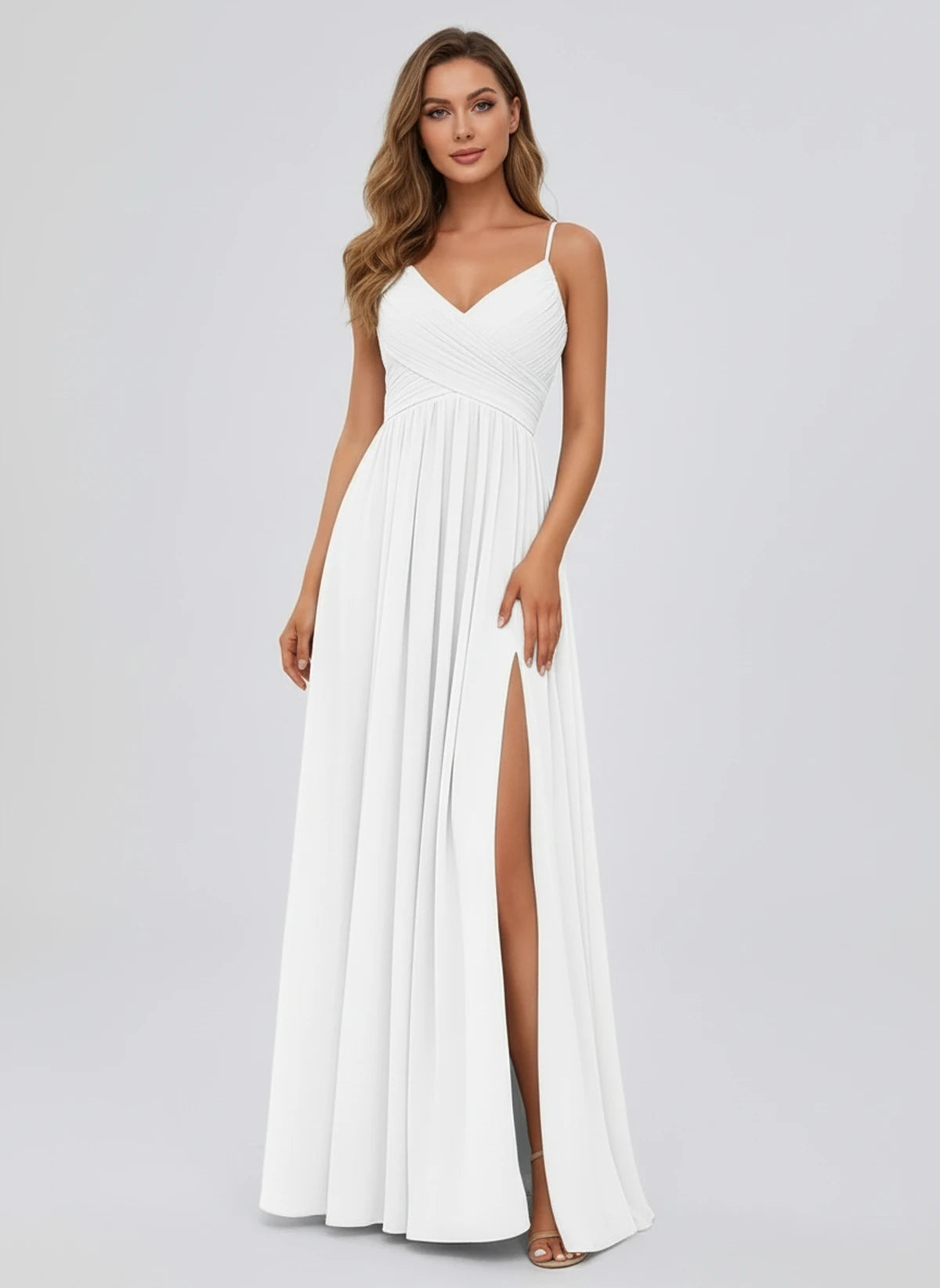 Kassandre Maxi Dress — White | SKU: SD-92890-white-2,SD-92890-white-4,SD-92890-white-6,SD-92890-white-8,SD-92890-white-10,SD-92890-white-12,SD-92890-white-14,SD-92890-white-16,SD-92890-white-16W,SD-92890-white-18W,SD-92890-white-20W,SD-92890-white-22W