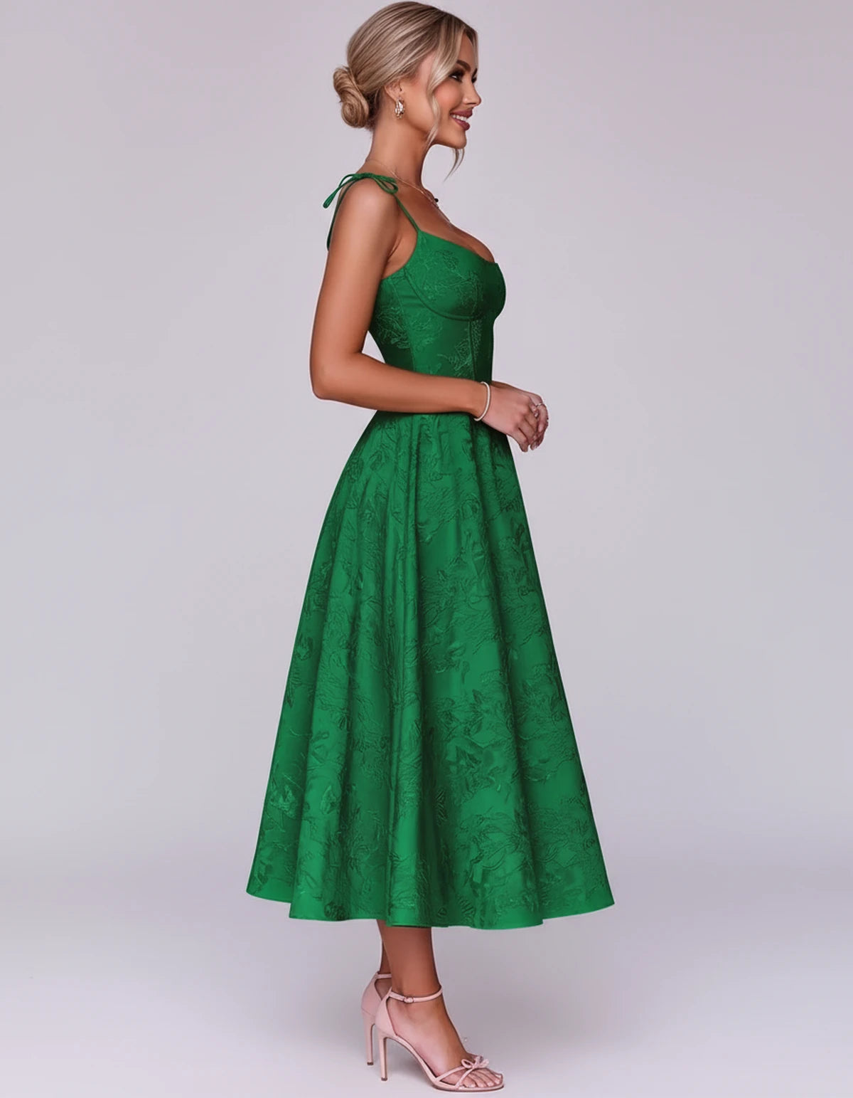 Lalique Midi Dresses — Green | SKU: SD-68537-green-2,SD-68537-green-4,SD-68537-green-6,SD-68537-green-8,SD-68537-green-10,SD-68537-green-12,SD-68537-green-14,SD-68537-green-16,SD-68537-green-16W,SD-68537-green-18W,SD-68537-green-20W,SD-68537-green-22W