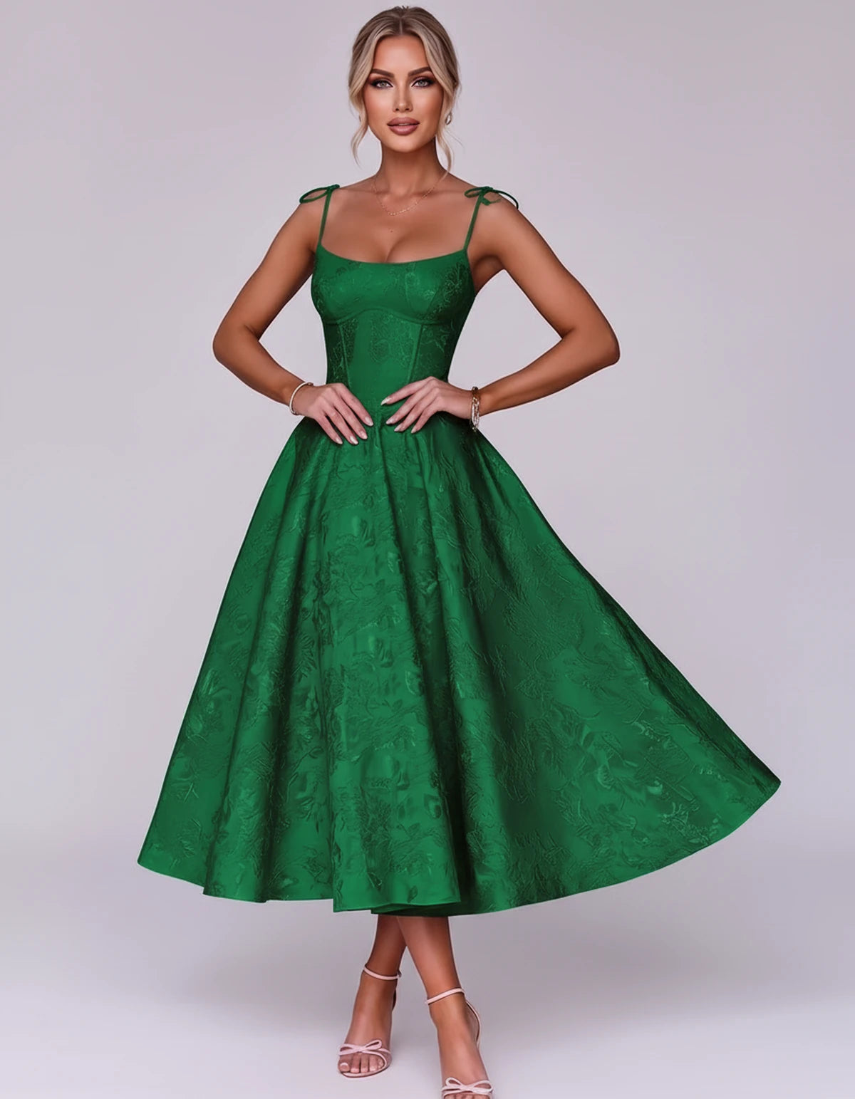 Lalique Midi Dresses — Green | SKU: SD-68537-green-2,SD-68537-green-4,SD-68537-green-6,SD-68537-green-8,SD-68537-green-10,SD-68537-green-12,SD-68537-green-14,SD-68537-green-16,SD-68537-green-16W,SD-68537-green-18W,SD-68537-green-20W,SD-68537-green-22W