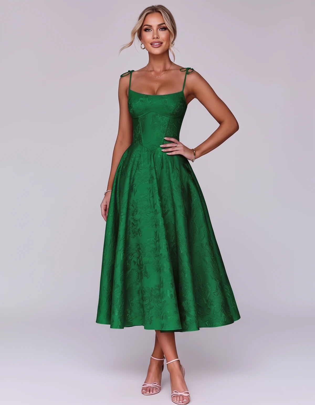 Lalique Midi Dresses — Green | SKU: SD-68537-green-2,SD-68537-green-4,SD-68537-green-6,SD-68537-green-8,SD-68537-green-10,SD-68537-green-12,SD-68537-green-14,SD-68537-green-16,SD-68537-green-16W,SD-68537-green-18W,SD-68537-green-20W,SD-68537-green-22W