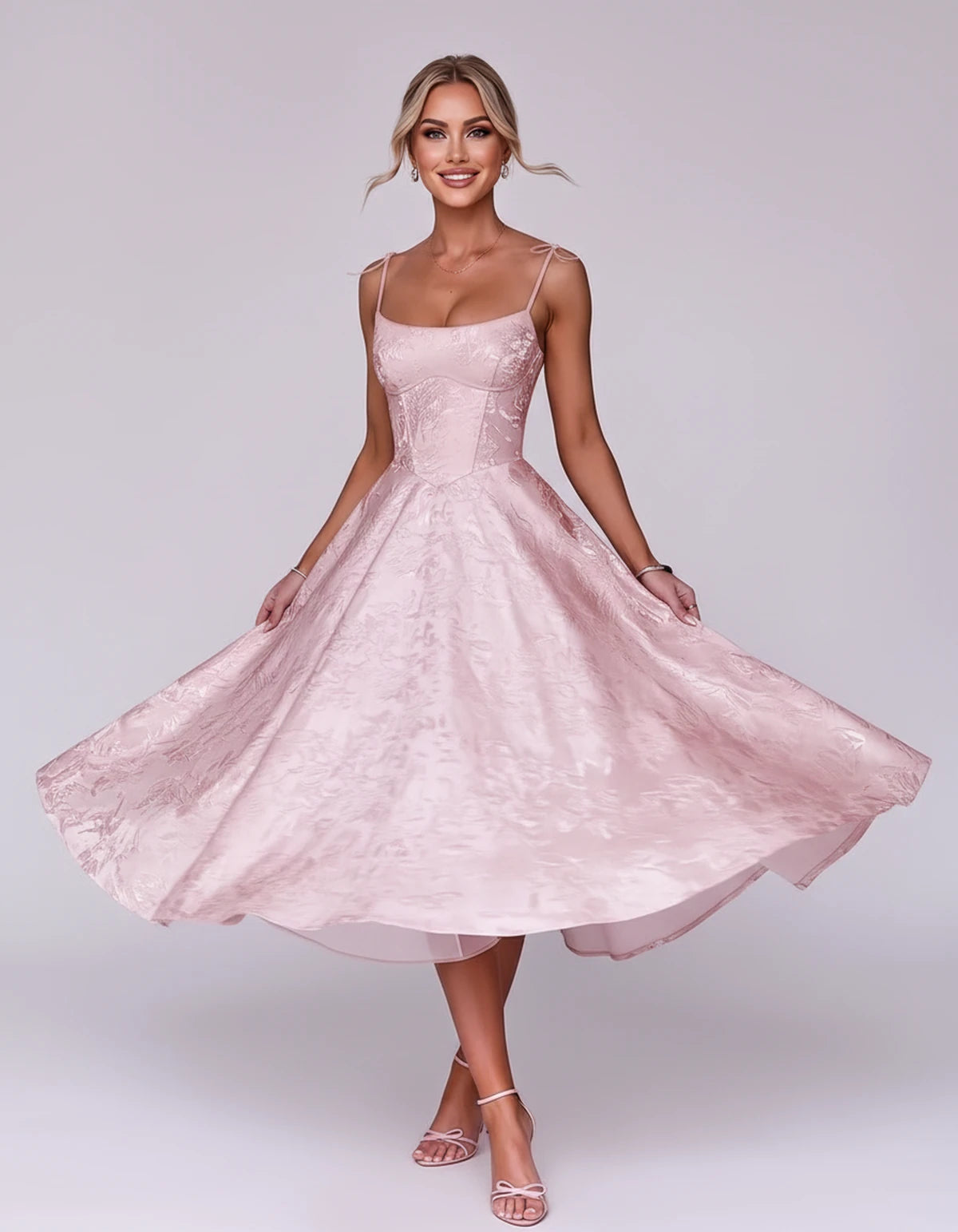 Lalique Midi Dresses — Pink | SKU: SD-68537-pink-2,SD-68537-pink-4,SD-68537-pink-6,SD-68537-pink-8,SD-68537-pink-10,SD-68537-pink-12,SD-68537-pink-14,SD-68537-pink-16,SD-68537-pink-16W,SD-68537-pink-18W,SD-68537-pink-20W,SD-68537-pink-22W