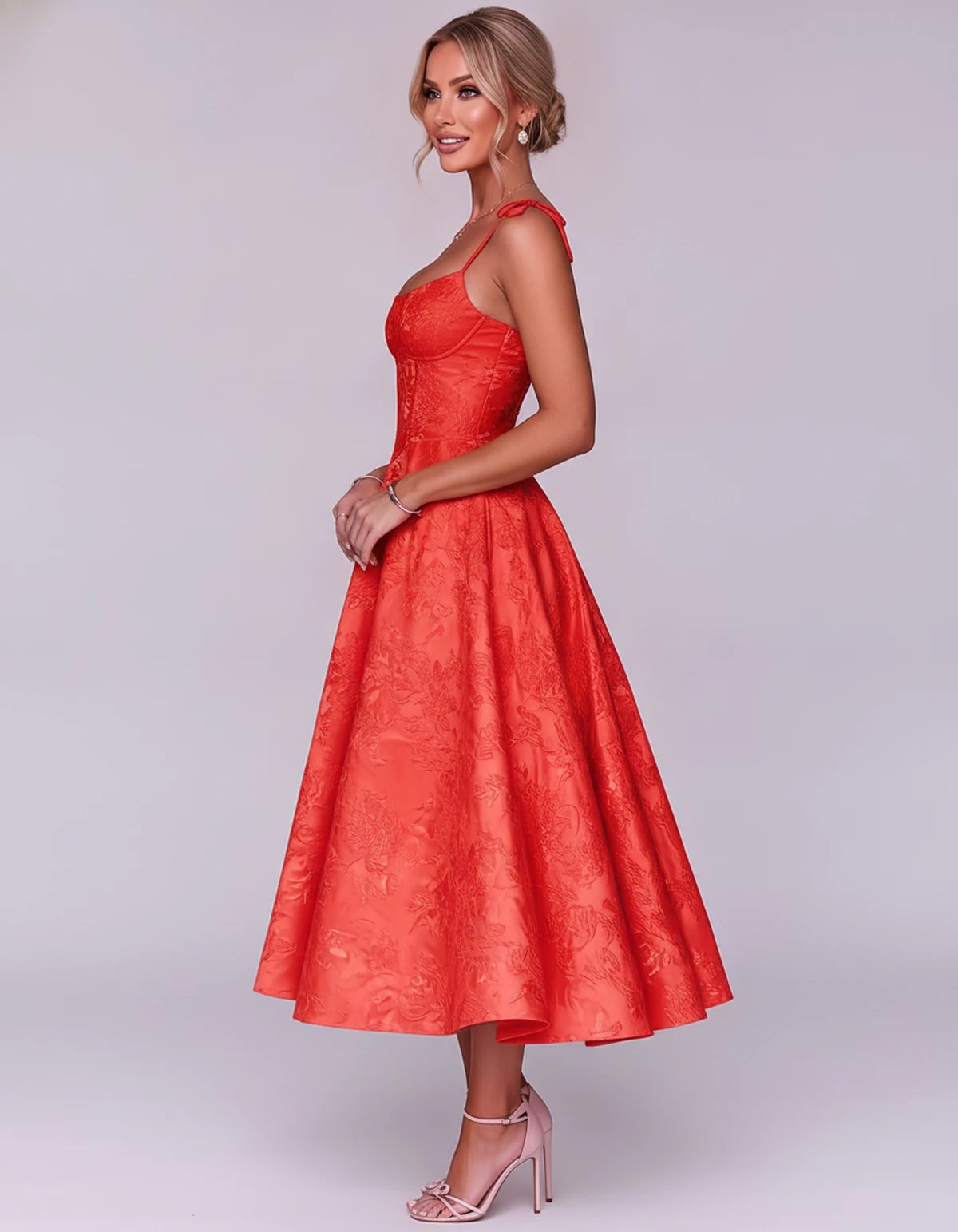 Lalique Midi Dresses — Red | SKU: SD-68537-red-2,SD-68537-red-4,SD-68537-red-6,SD-68537-red-8,SD-68537-red-10,SD-68537-red-12,SD-68537-red-14,SD-68537-red-16,SD-68537-red-16W,SD-68537-red-18W,SD-68537-red-20W,SD-68537-red-22W
