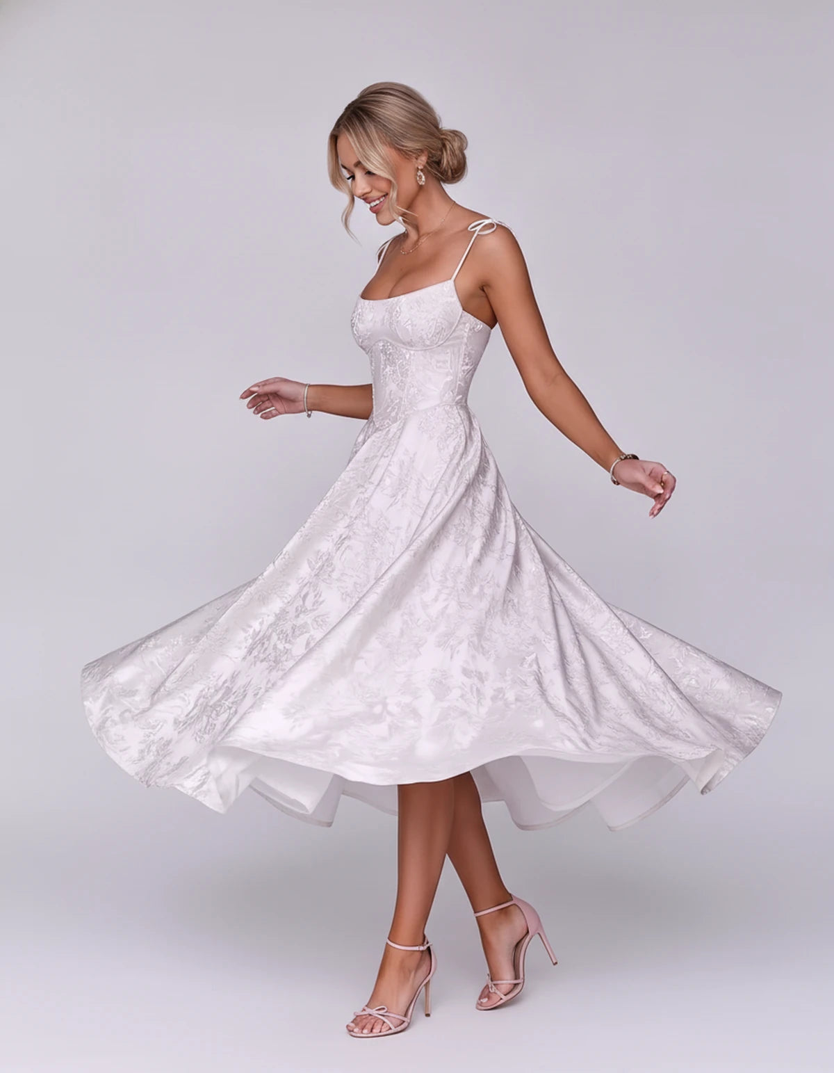Lalique Midi Dresses — White | SKU: SD-68537-white-2,SD-68537-white-4,SD-68537-white-6,SD-68537-white-8,SD-68537-white-10,SD-68537-white-12,SD-68537-white-14,SD-68537-white-16,SD-68537-white-16W,SD-68537-white-18W,SD-68537-white-20W,SD-68537-white-22W