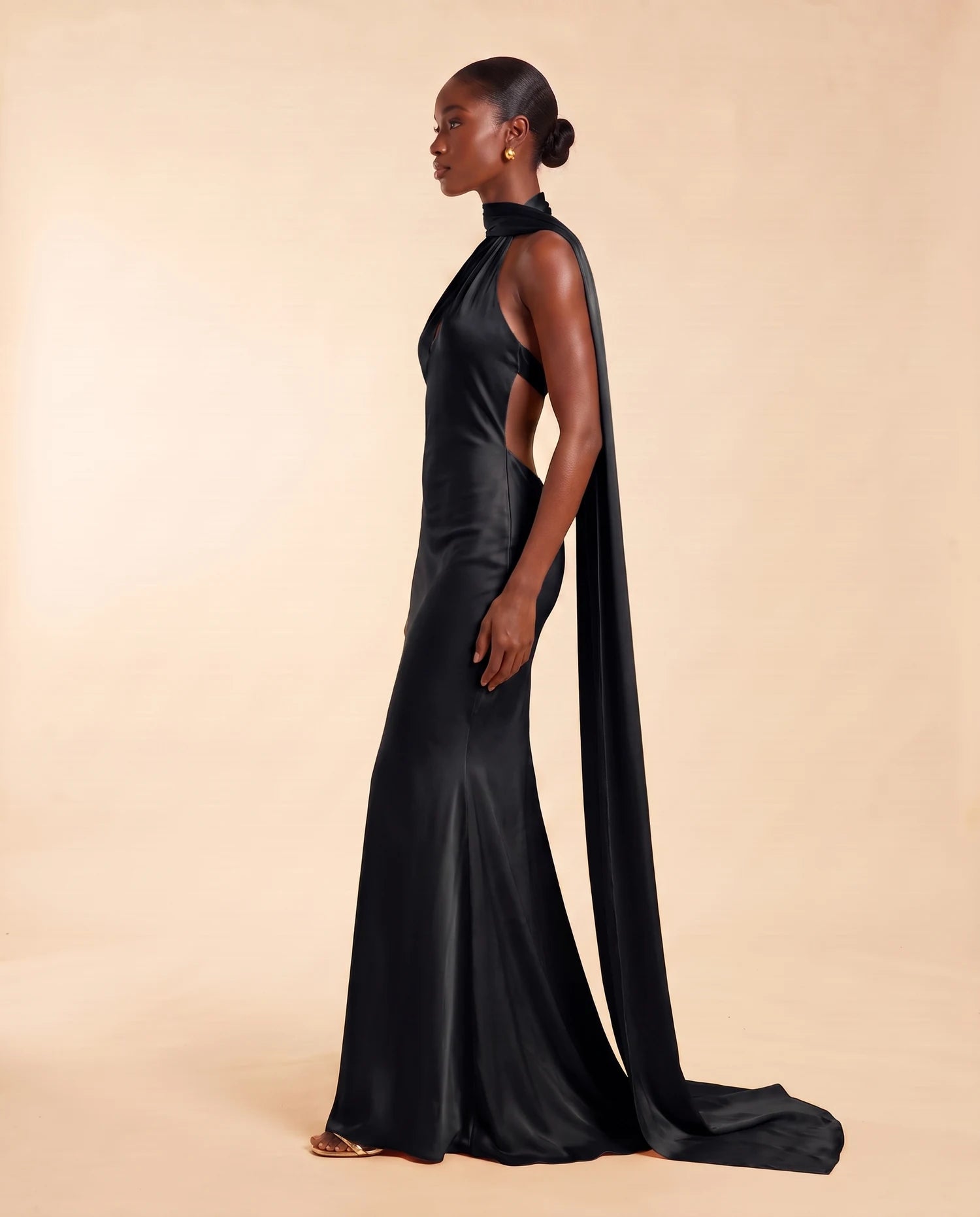Liora Satin Scarf Dress Black 05-side