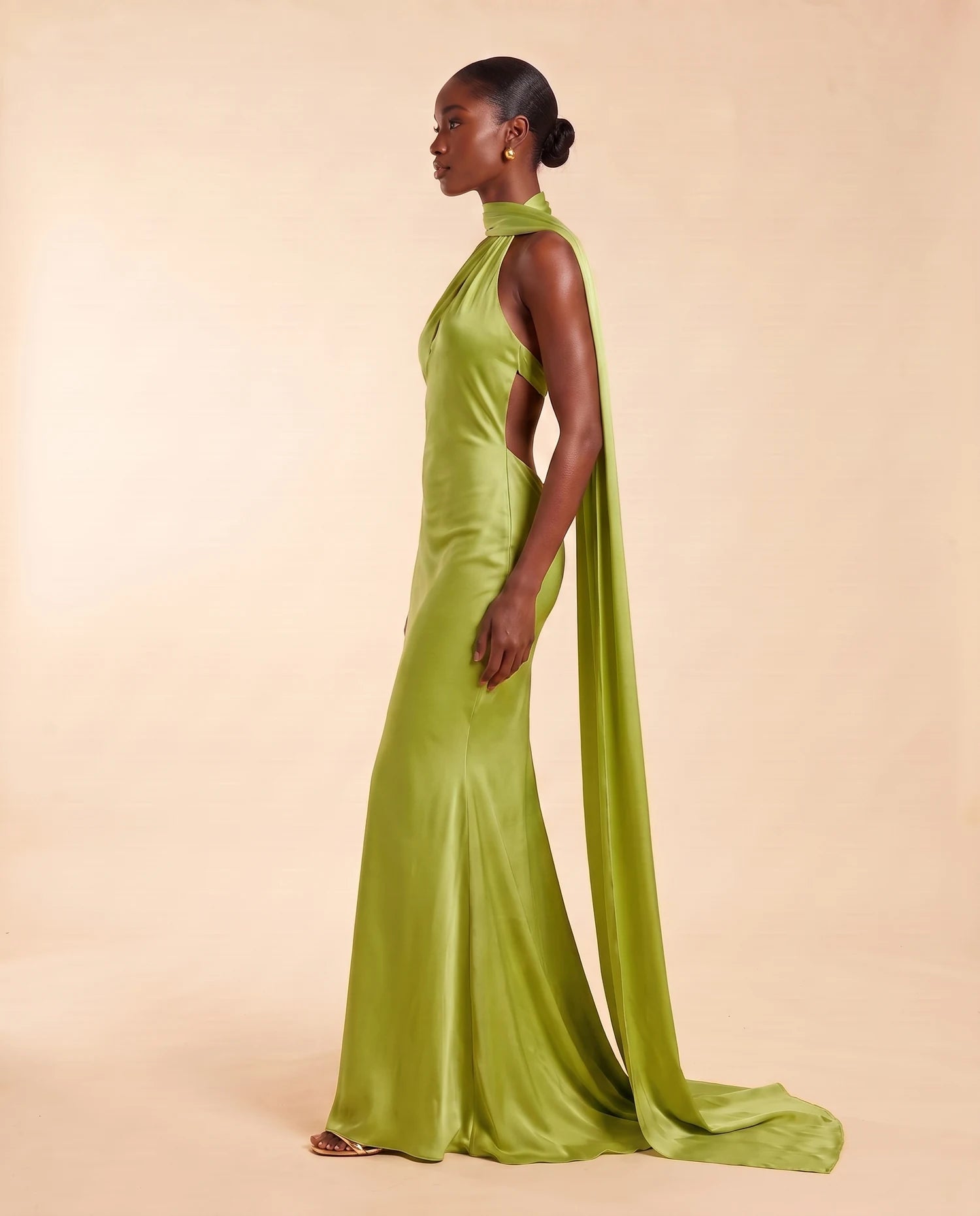 Liora Satin Scarf Dress Lime Green 05-side