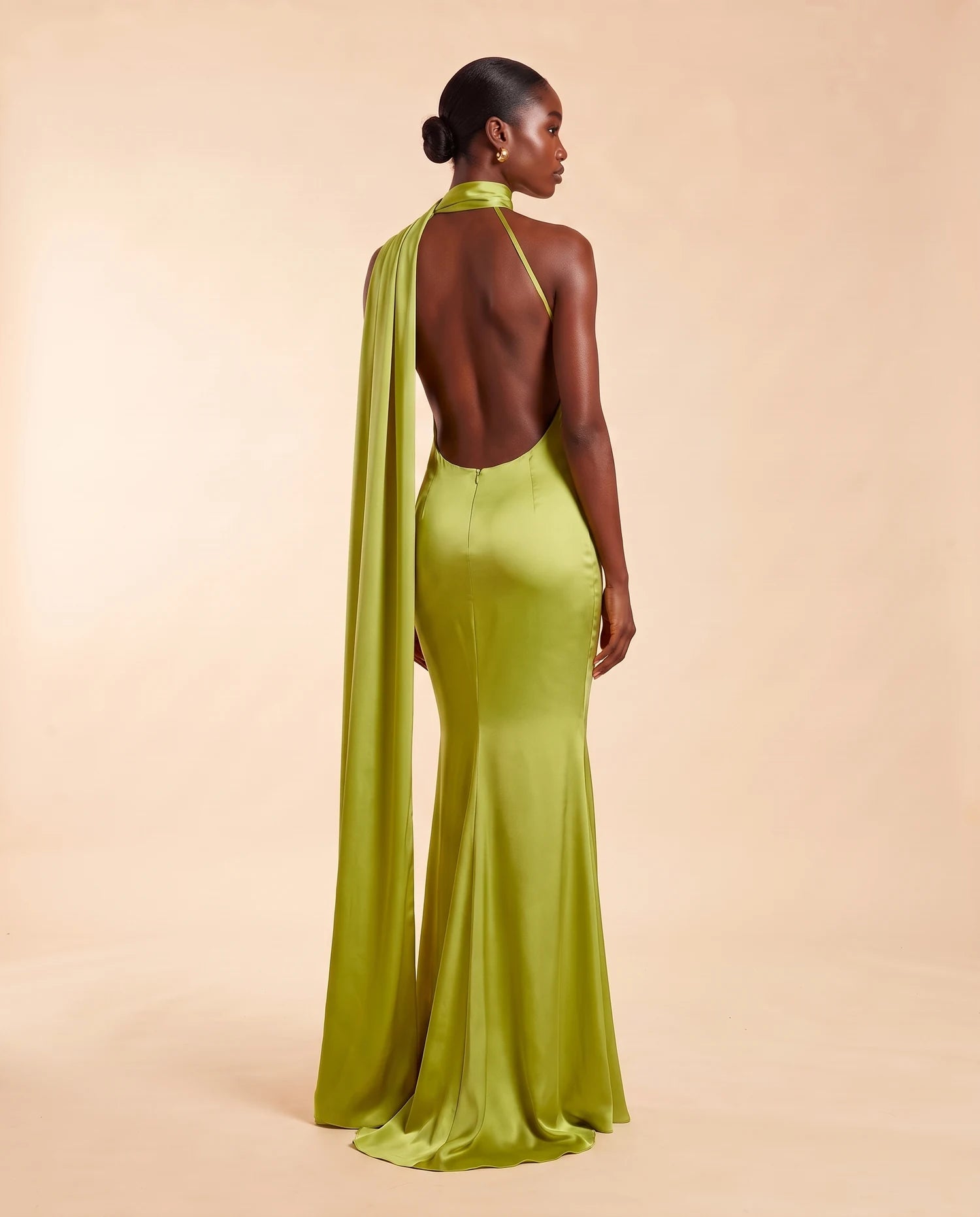 Liora Satin Scarf Dress Lime Green 06-back