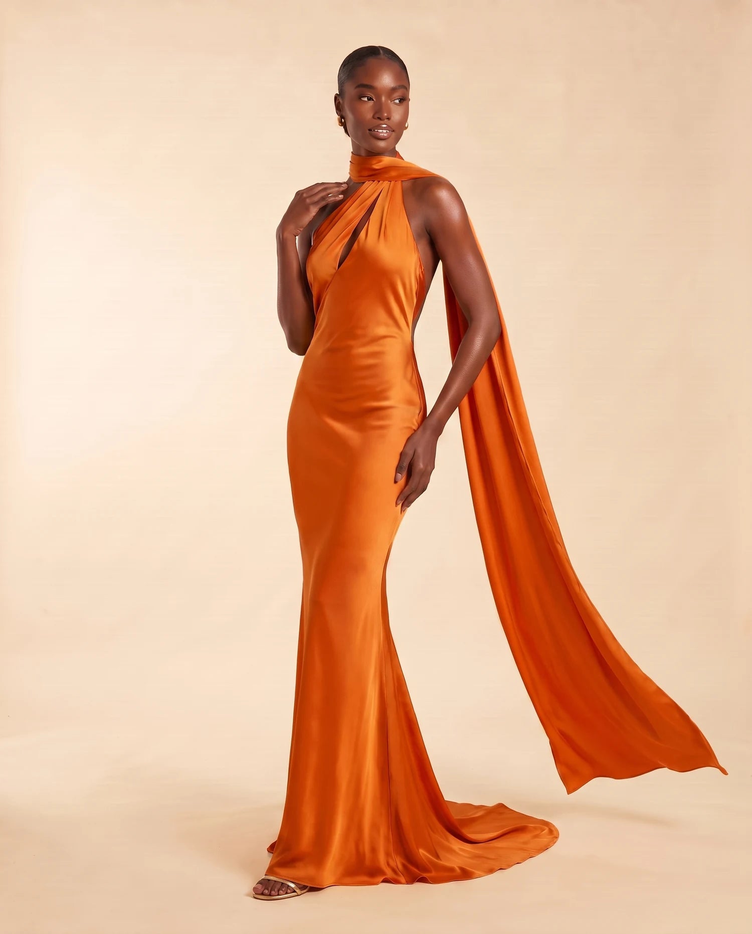 Liora Satin Scarf Dress Burnt Orange 07-lifestyle