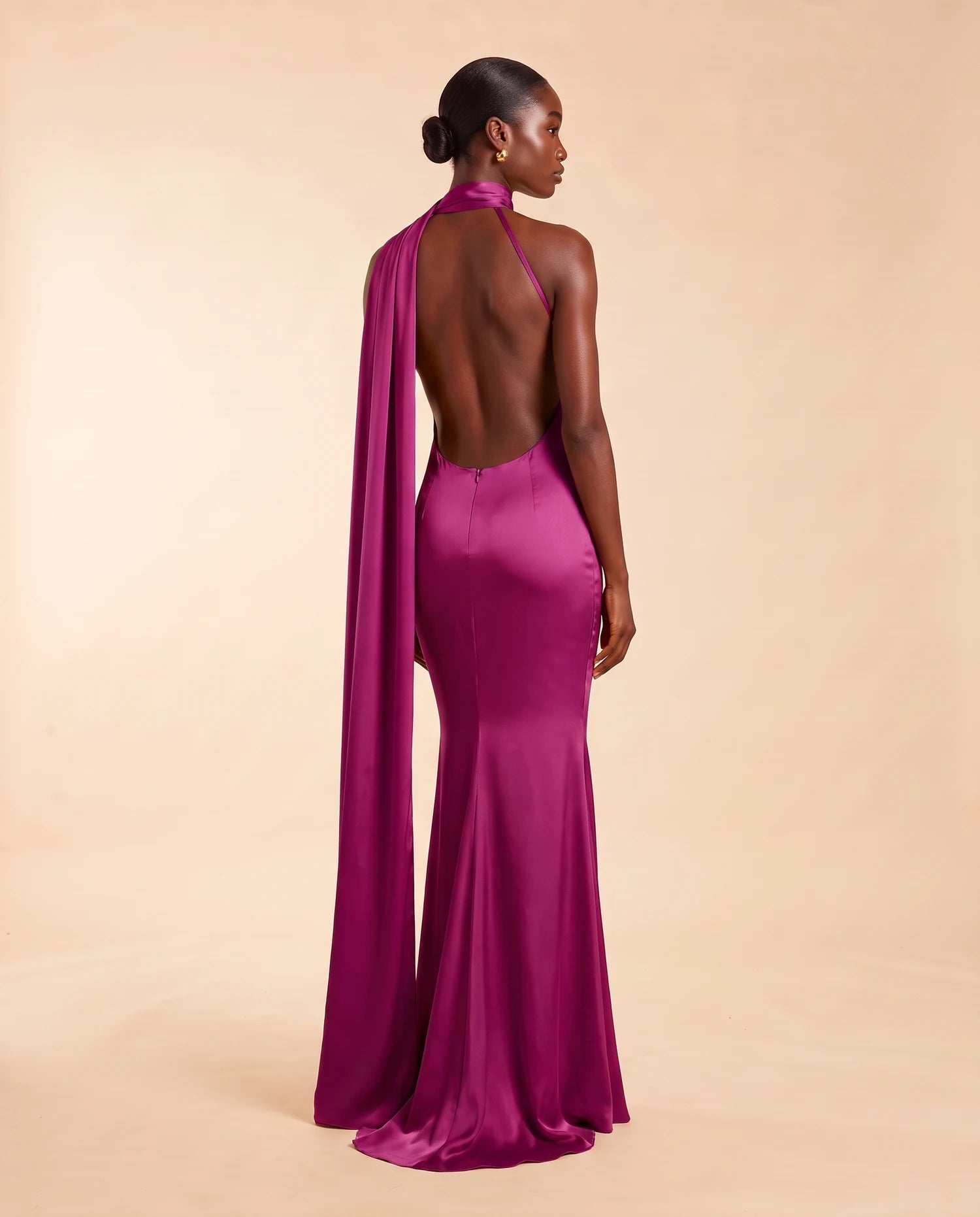 Liora Satin Scarf Dress Magenta Purple 06-back
