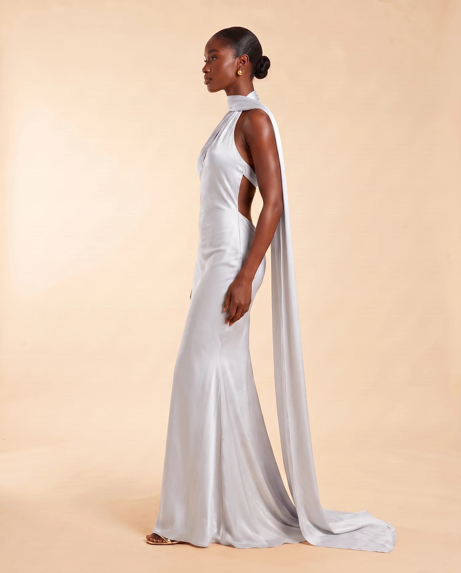 Liora Satin Scarf Dress White 05-side