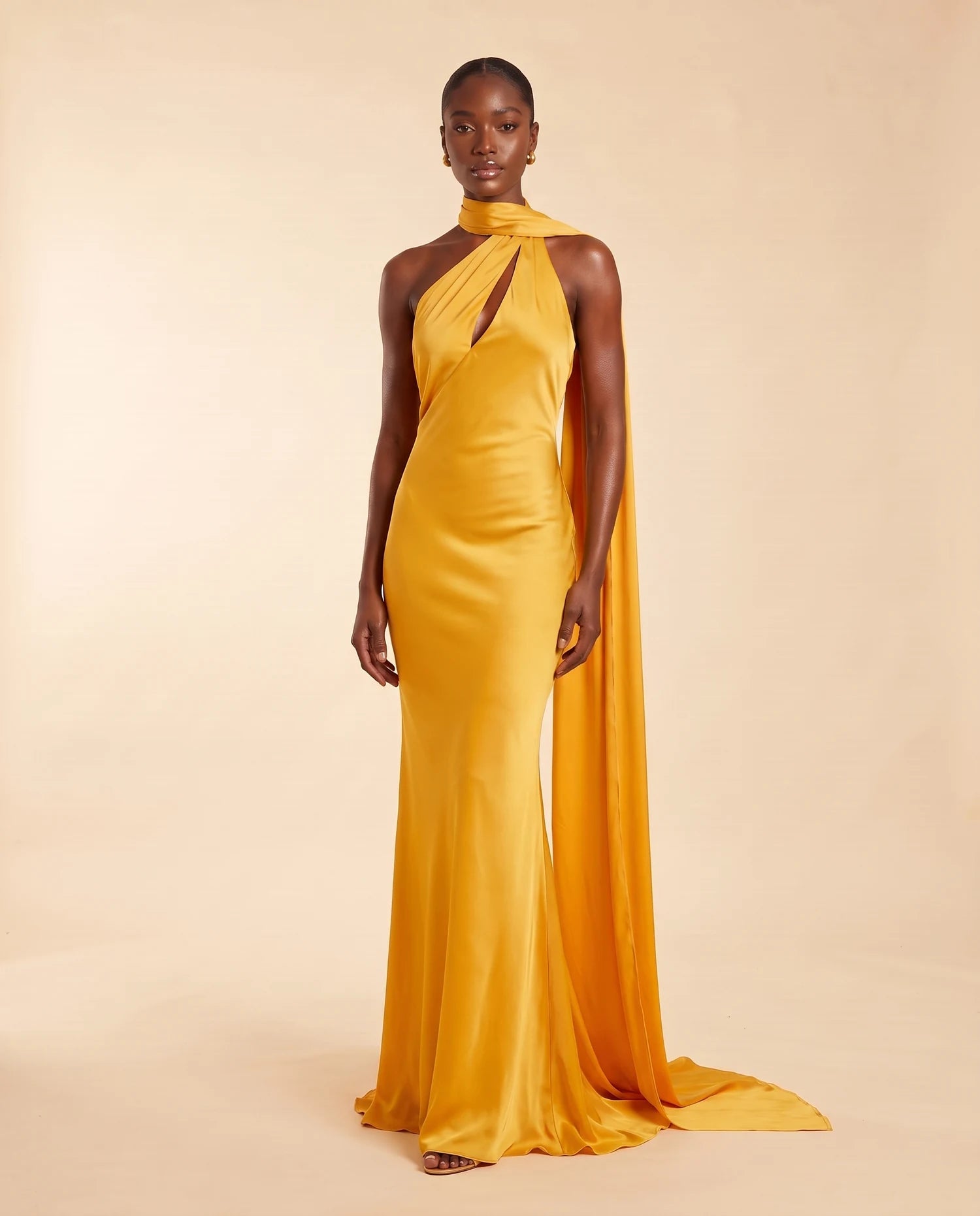 Liora Satin Scarf Dress Golden Yellow 03-front