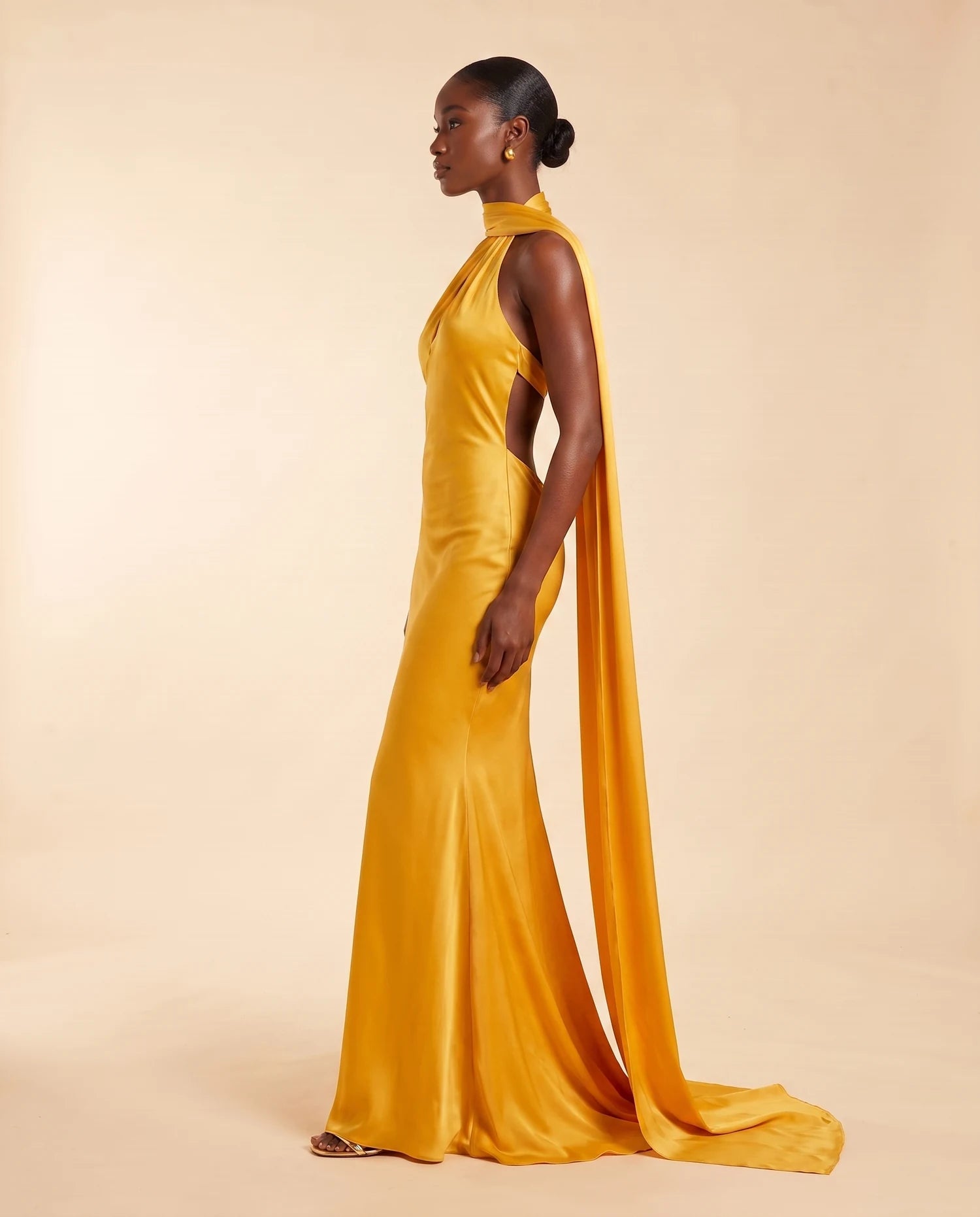 Liora Satin Scarf Dress Golden Yellow 05-side