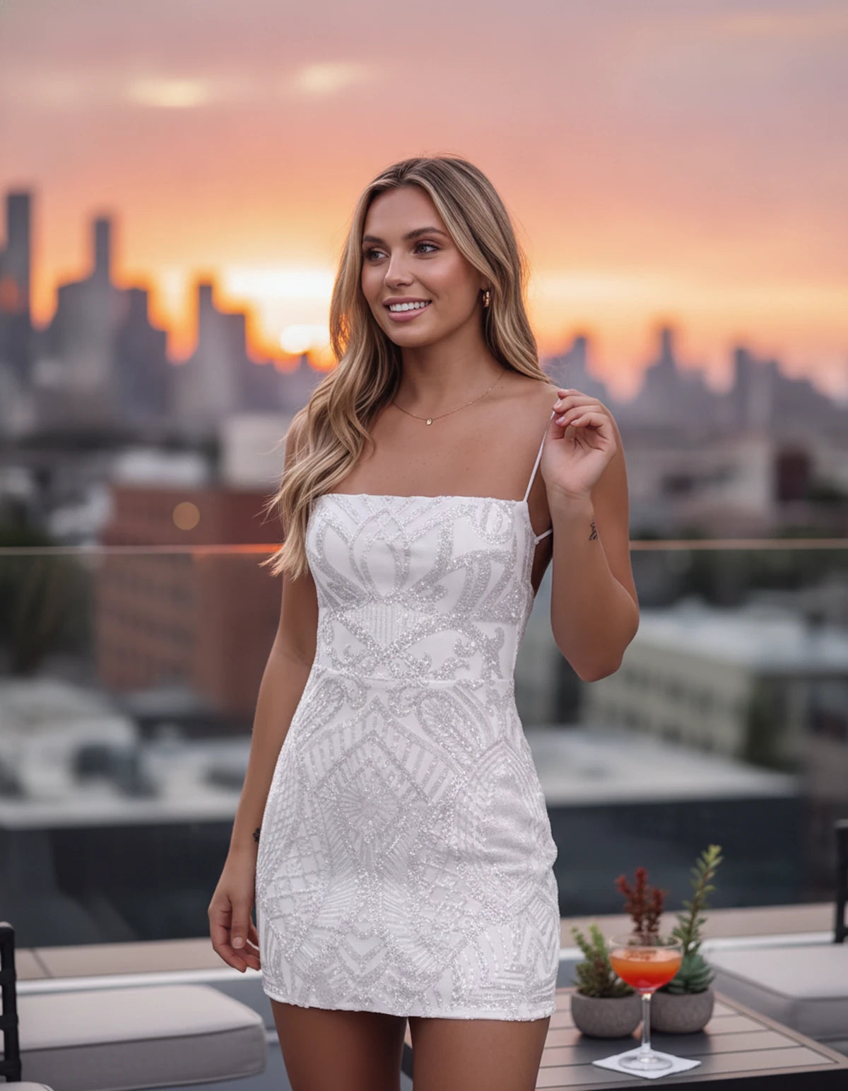 Lisandra Mini Dress — White | SKU: SD-18471-white-2,SD-18471-white-4,SD-18471-white-6,SD-18471-white-8,SD-18471-white-10,SD-18471-white-12,SD-18471-white-14,SD-18471-white-16,SD-18471-white-16W,SD-18471-white-18W,SD-18471-white-20W,SD-18471-white-22W