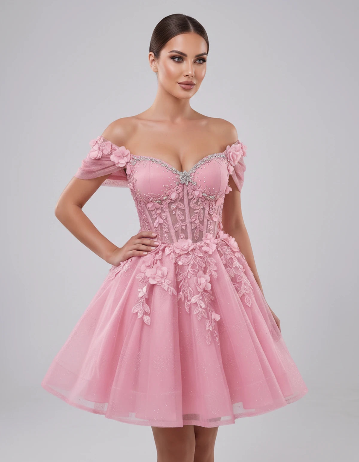 Lisbeth Mini Dress — Pink | SKU: SD-95431-pink-2,SD-95431-pink-4,SD-95431-pink-6,SD-95431-pink-8,SD-95431-pink-10,SD-95431-pink-12,SD-95431-pink-14,SD-95431-pink-16,SD-95431-pink-16W,SD-95431-pink-18W,SD-95431-pink-20W,SD-95431-pink-22W