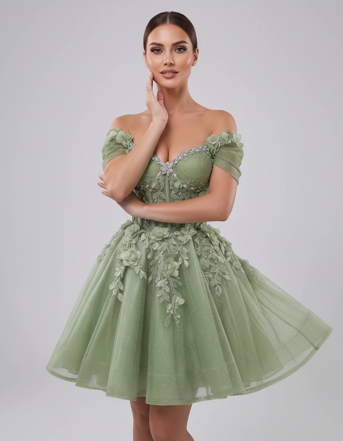 Lisbeth Mini Dress — Sage Green | SKU: SD-95431-sagegreen-2,SD-95431-sagegreen-4,SD-95431-sagegreen-6,SD-95431-sagegreen-8,SD-95431-sagegreen-10,SD-95431-sagegreen-12,SD-95431-sagegreen-14,SD-95431-sagegreen-16,SD-95431-sagegreen-16W,SD-95431-sagegreen-18W,SD-95431-sagegreen-20W,SD-95431-sagegreen-22W