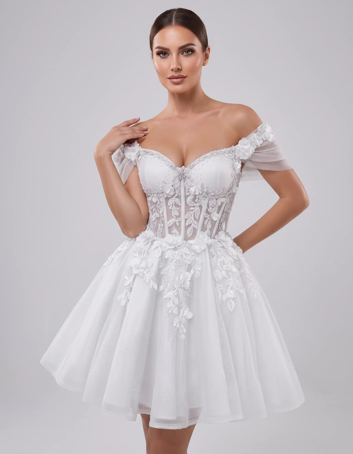 Lisbeth Mini Dress — White | SKU: SD-95431-white-2,SD-95431-white-4,SD-95431-white-6,SD-95431-white-8,SD-95431-white-10,SD-95431-white-12,SD-95431-white-14,SD-95431-white-16,SD-95431-white-16W,SD-95431-white-18W,SD-95431-white-20W,SD-95431-white-22W