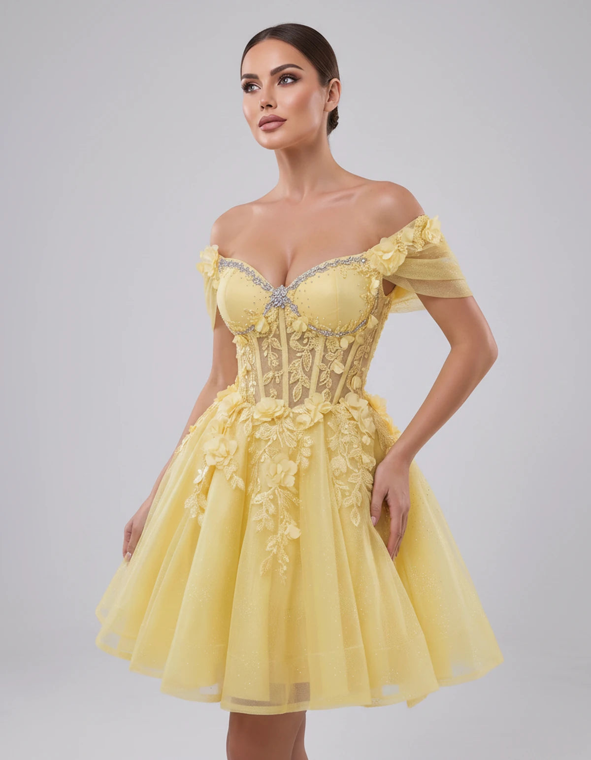 Lisbeth Mini Dress — Yellow | SKU: SD-95431-yellow-2,SD-95431-yellow-4,SD-95431-yellow-6,SD-95431-yellow-8,SD-95431-yellow-10,SD-95431-yellow-12,SD-95431-yellow-14,SD-95431-yellow-16,SD-95431-yellow-16W,SD-95431-yellow-18W,SD-95431-yellow-20W,SD-95431-yellow-22W