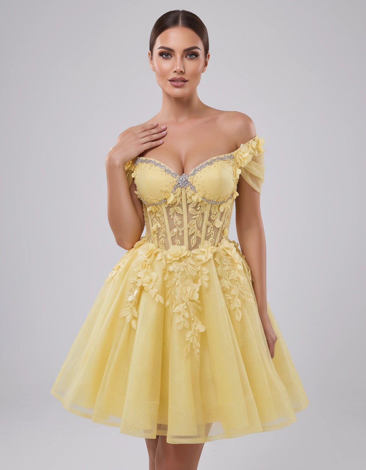Lisbeth Mini Dress — Yellow | SKU: SD-95431-yellow-2,SD-95431-yellow-4,SD-95431-yellow-6,SD-95431-yellow-8,SD-95431-yellow-10,SD-95431-yellow-12,SD-95431-yellow-14,SD-95431-yellow-16,SD-95431-yellow-16W,SD-95431-yellow-18W,SD-95431-yellow-20W,SD-95431-yellow-22W