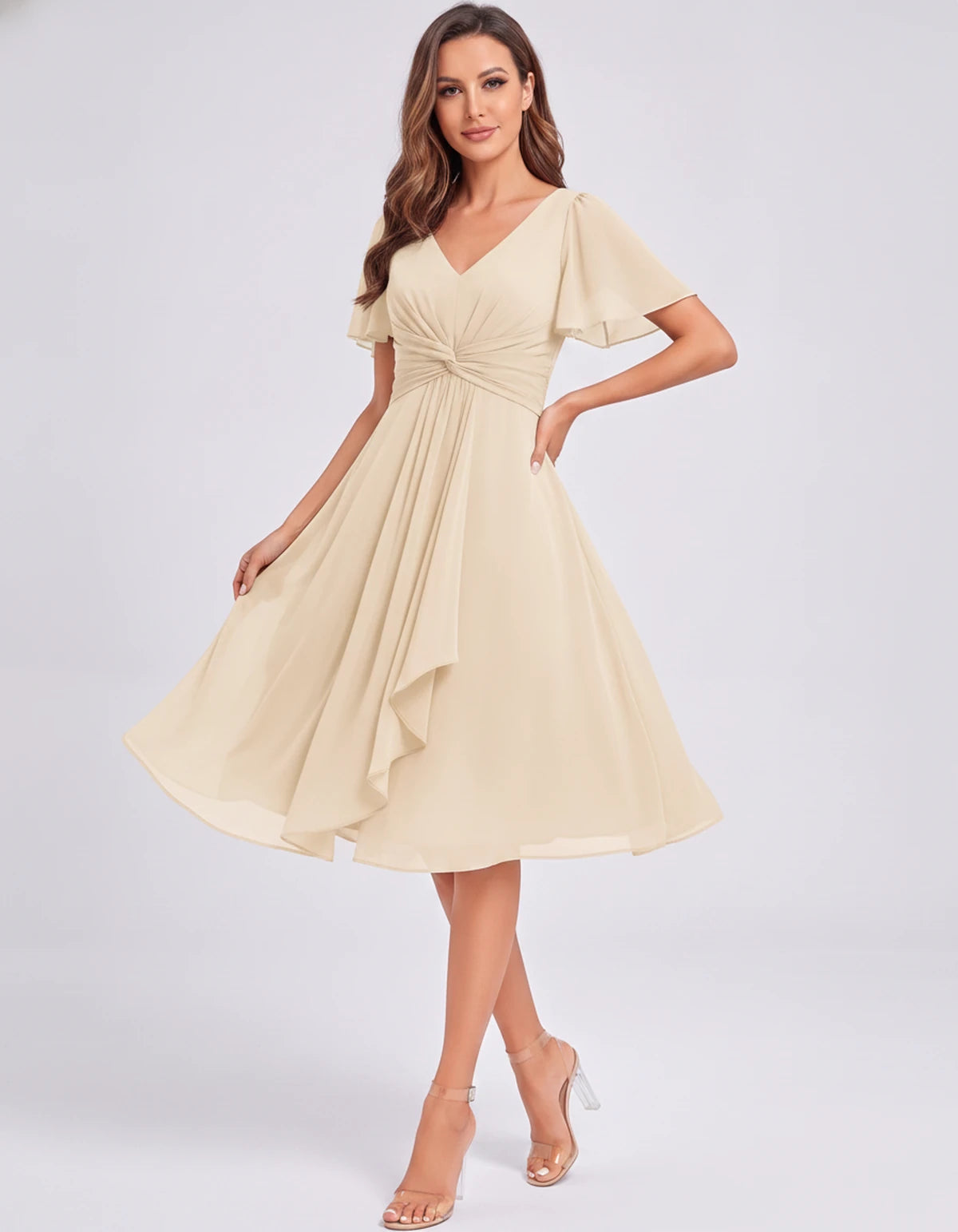 Lisbonne Mini Dress — Champagne | SKU: SD-84650-champagne-2,SD-84650-champagne-4,SD-84650-champagne-6,SD-84650-champagne-8,SD-84650-champagne-10,SD-84650-champagne-12,SD-84650-champagne-14,SD-84650-champagne-16,SD-84650-champagne-16W,SD-84650-champagne-18W,SD-84650-champagne-20W,SD-84650-champagne-22W