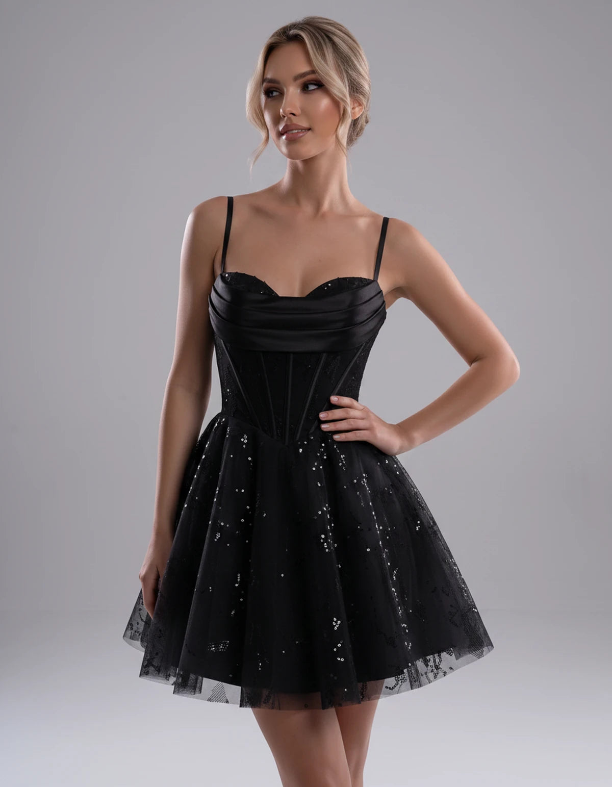 Loreley Mini Dress — Black | SKU: SD-42325-black-2,SD-42325-black-4,SD-42325-black-6,SD-42325-black-8,SD-42325-black-10,SD-42325-black-12,SD-42325-black-14,SD-42325-black-16,SD-42325-black-0,SD-42325-black-18 Plus,SD-42325-black-22 Plus,SD-42325-black-26 Plus