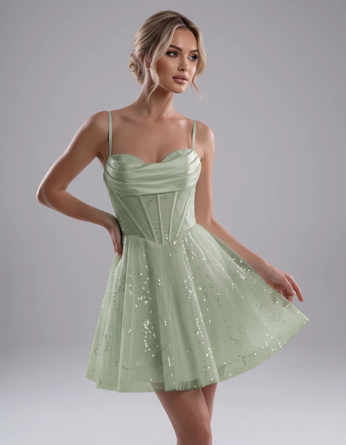Loreley Mini Dress — Dusty Sage | SKU: SD-42325-dustysage-2,SD-42325-dustysage-4,SD-42325-dustysage-6,SD-42325-dustysage-8,SD-42325-dustysage-10,SD-42325-dustysage-12,SD-42325-dustysage-14,SD-42325-dustysage-16,SD-42325-dustysage-0,SD-42325-dustysage-18 Plus,SD-42325-dustysage-22 Plus,SD-42325-dustysage-26 Plus