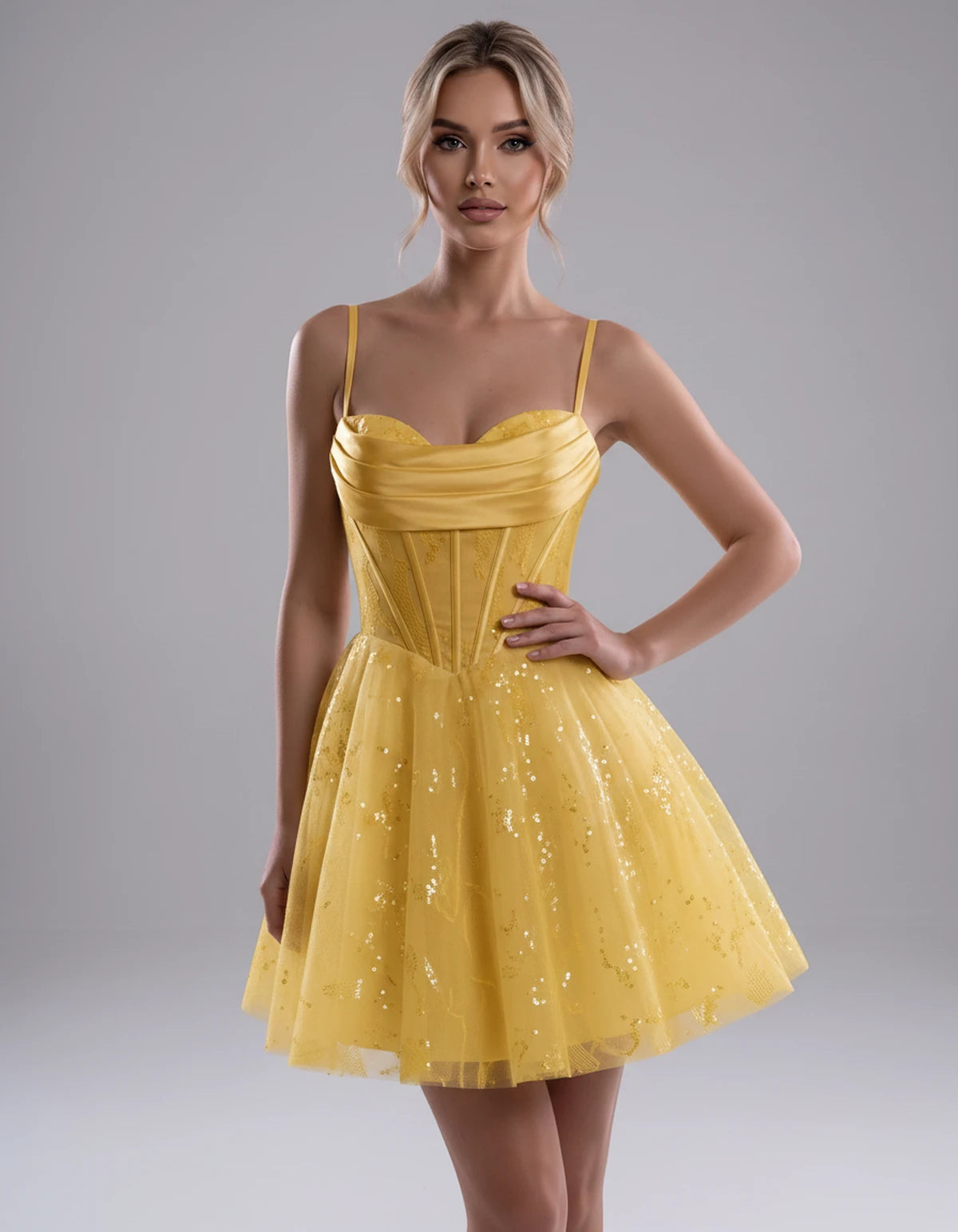 Loreley Mini Dress — Yellow | SKU: SD-42325-yellow-2,SD-42325-yellow-4,SD-42325-yellow-6,SD-42325-yellow-8,SD-42325-yellow-10,SD-42325-yellow-12,SD-42325-yellow-14,SD-42325-yellow-16,SD-42325-yellow-0,SD-42325-yellow-18 Plus,SD-42325-yellow-22 Plus,SD-42325-yellow-26 Plus