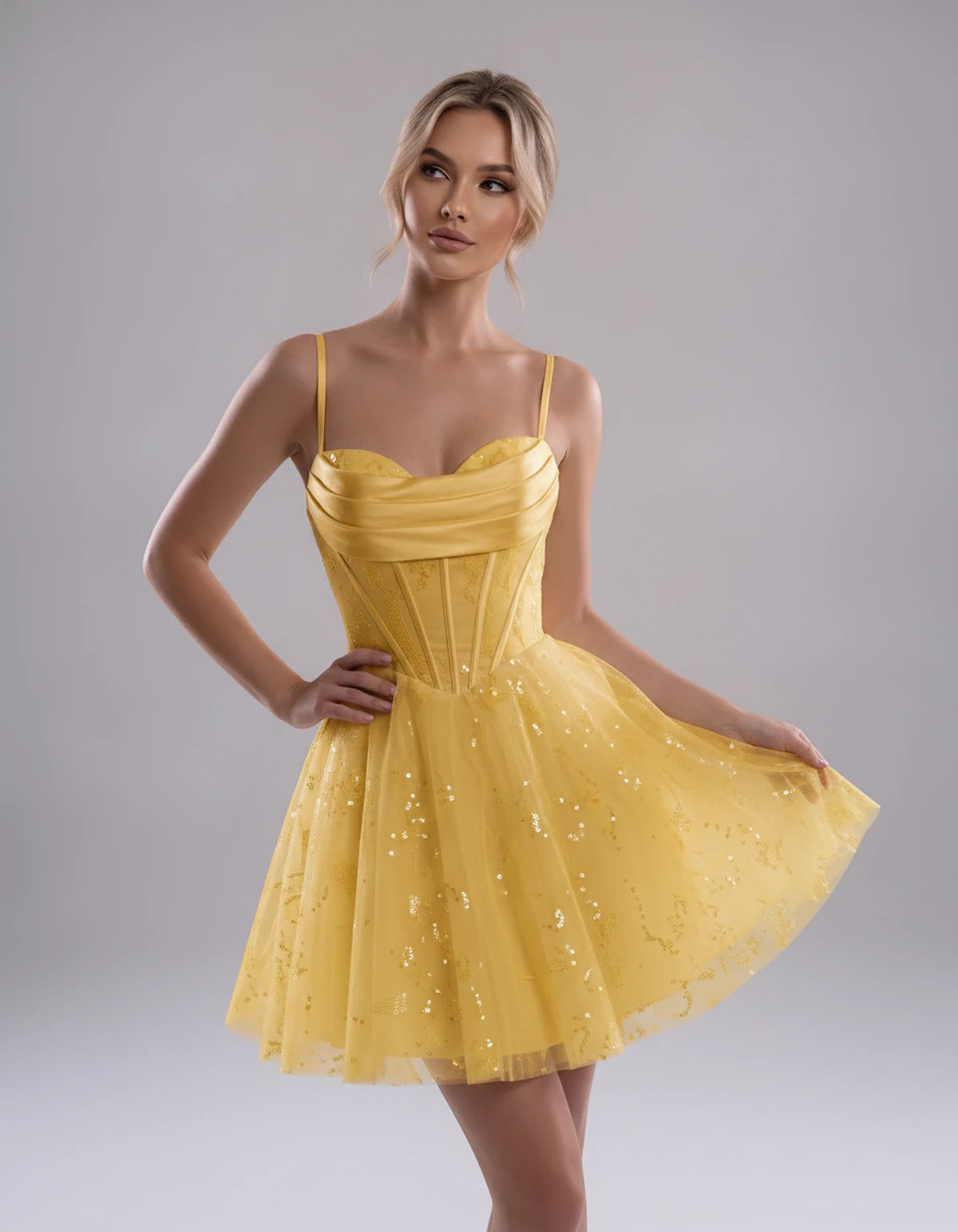Loreley Mini Dress — Yellow | SKU: SD-42325-yellow-2,SD-42325-yellow-4,SD-42325-yellow-6,SD-42325-yellow-8,SD-42325-yellow-10,SD-42325-yellow-12,SD-42325-yellow-14,SD-42325-yellow-16,SD-42325-yellow-0,SD-42325-yellow-18 Plus,SD-42325-yellow-22 Plus,SD-42325-yellow-26 Plus