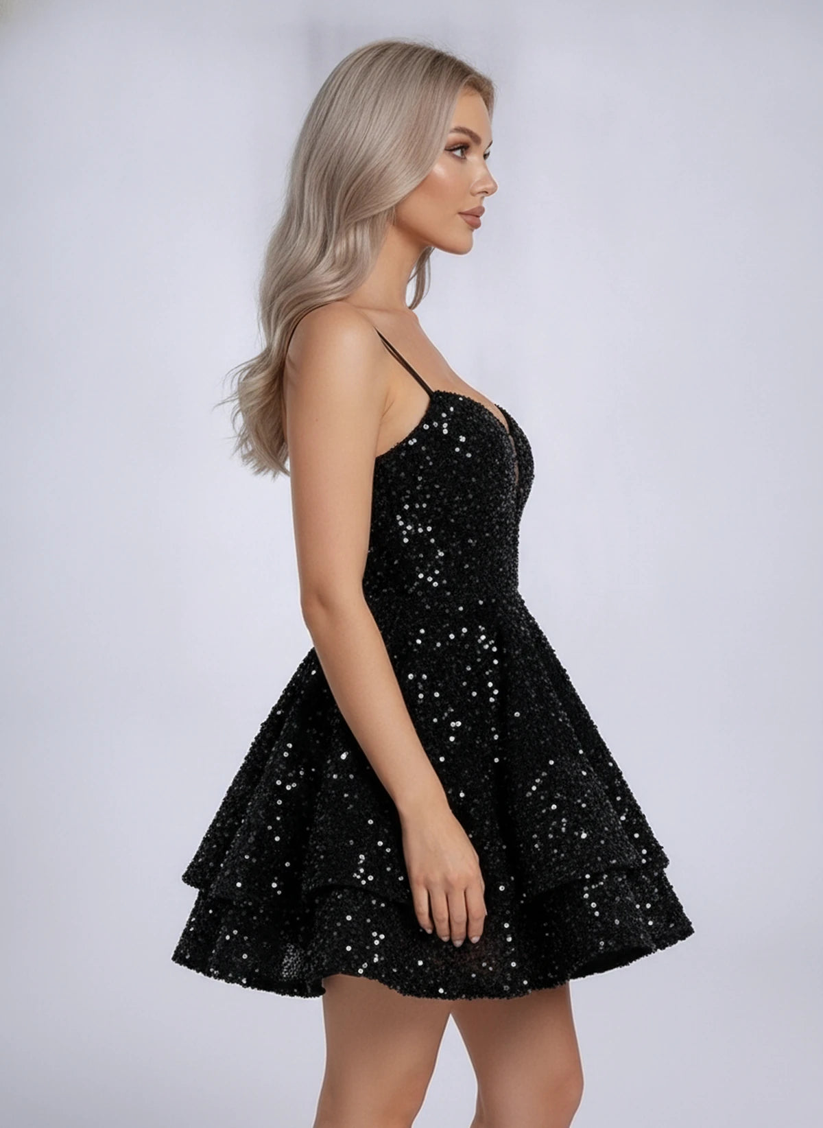Lorenza Mini Dress — Black | SKU: SD-16035-black-2,SD-16035-black-4,SD-16035-black-6,SD-16035-black-8,SD-16035-black-10,SD-16035-black-12,SD-16035-black-14,SD-16035-black-16,SD-16035-black-16W,SD-16035-black-18,SD-16035-black-18W,SD-16035-black-20W